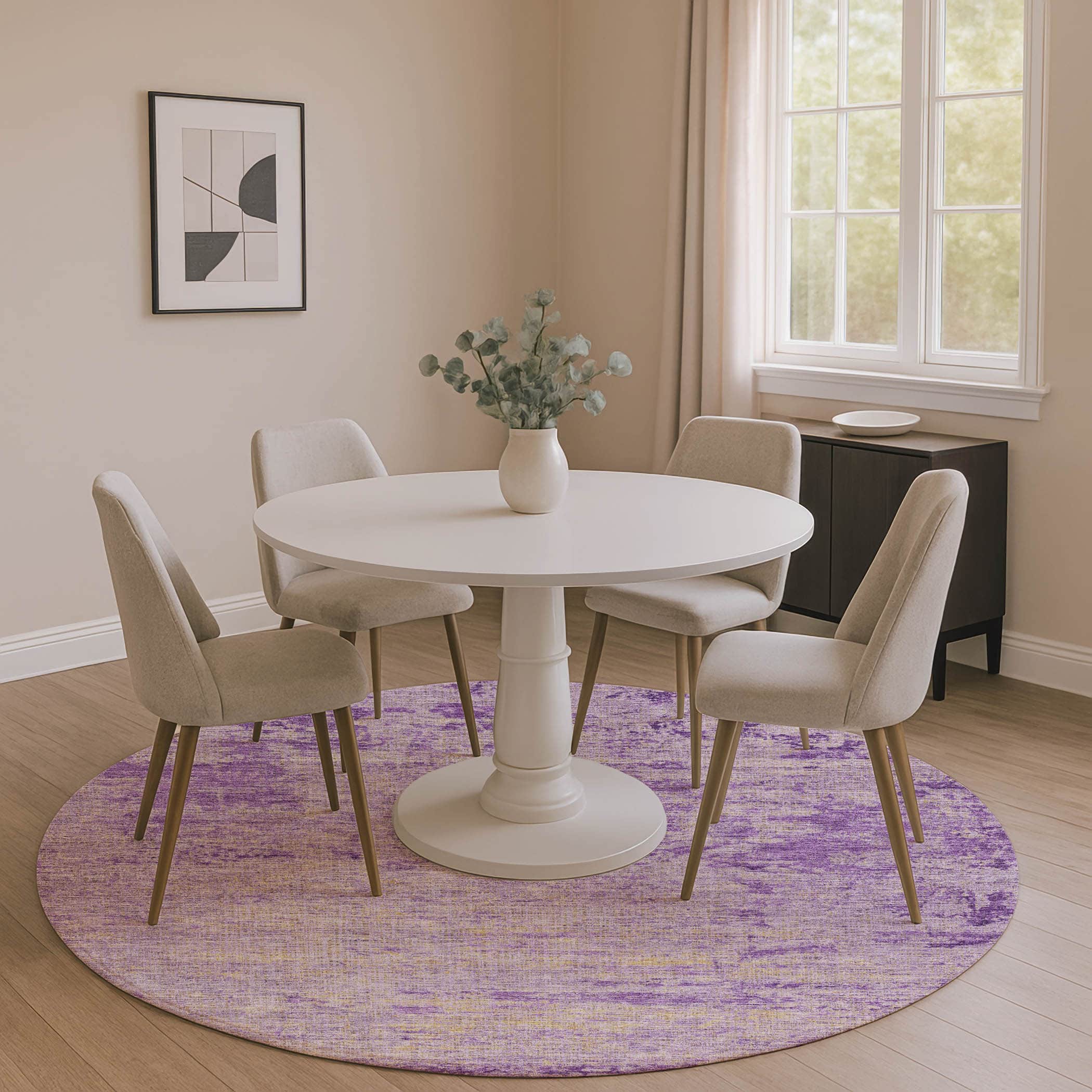 Kathmandu Machine Washable Transitional Purple Rug 8' x 8' #shape_Round
