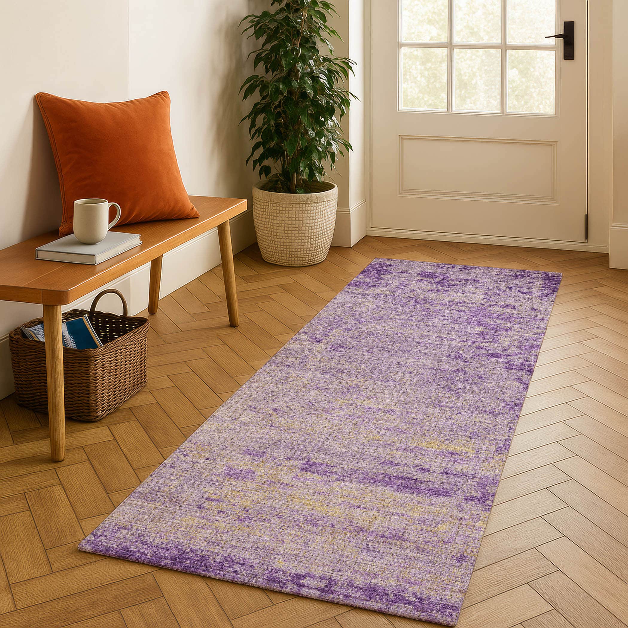 Kathmandu Machine Washable Transitional Purple Rug 2'3" x 7'6" #shape_Runner