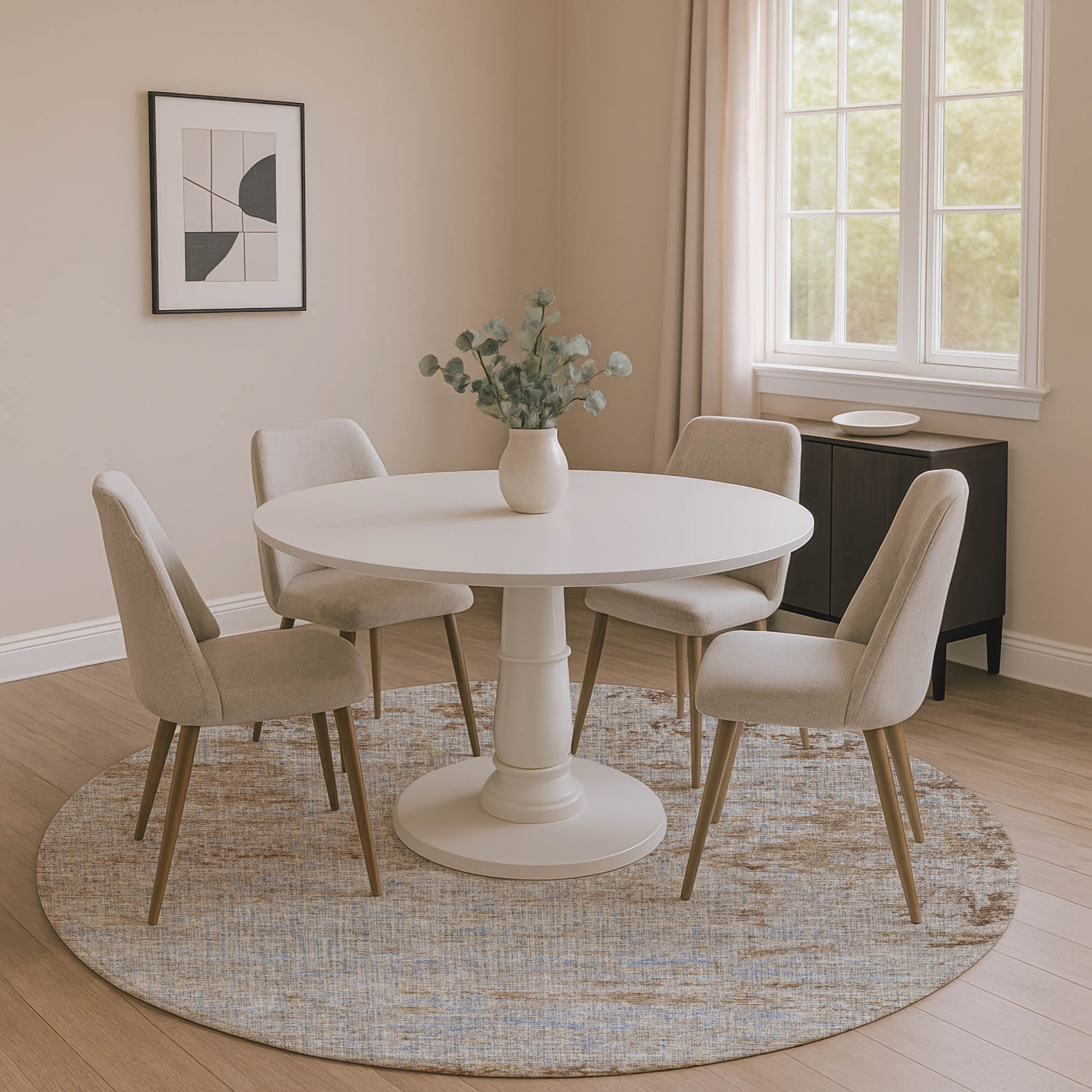 Kathmandu Machine Washable Transitional Taupe Brown Rug 8' x 8' #shape_Round