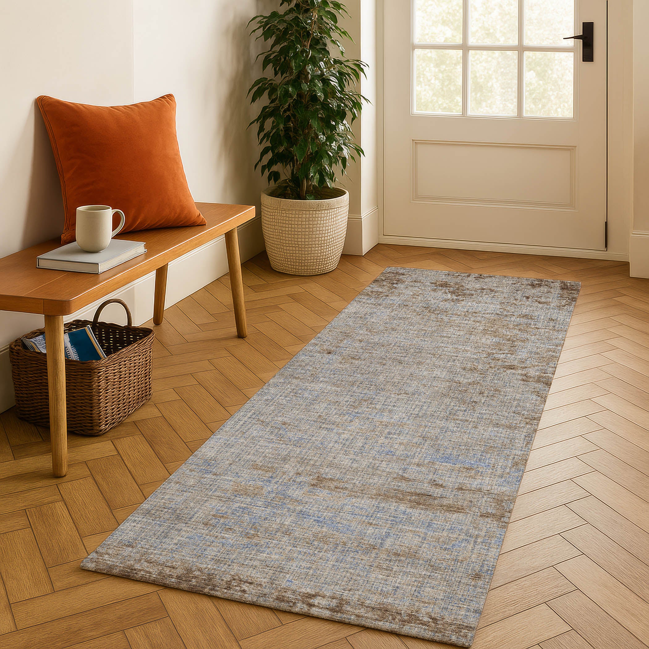 Kathmandu Machine Washable Transitional Taupe Brown Rug 2'3" x 7'6" #shape_Runner