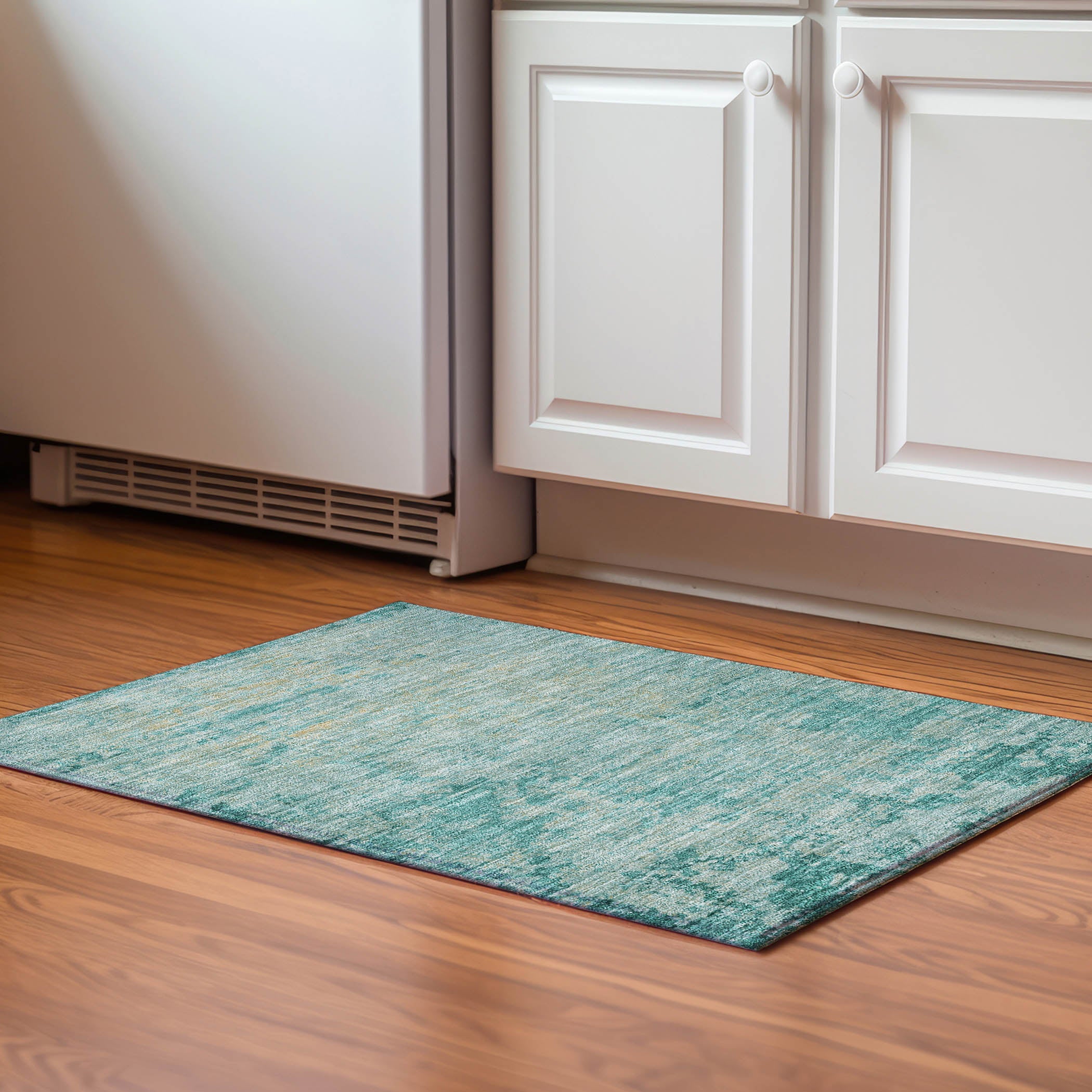 Kathmandu Machine Washable Transitional Teal Rug 1'8" x 2'6" #shape_Rectangle