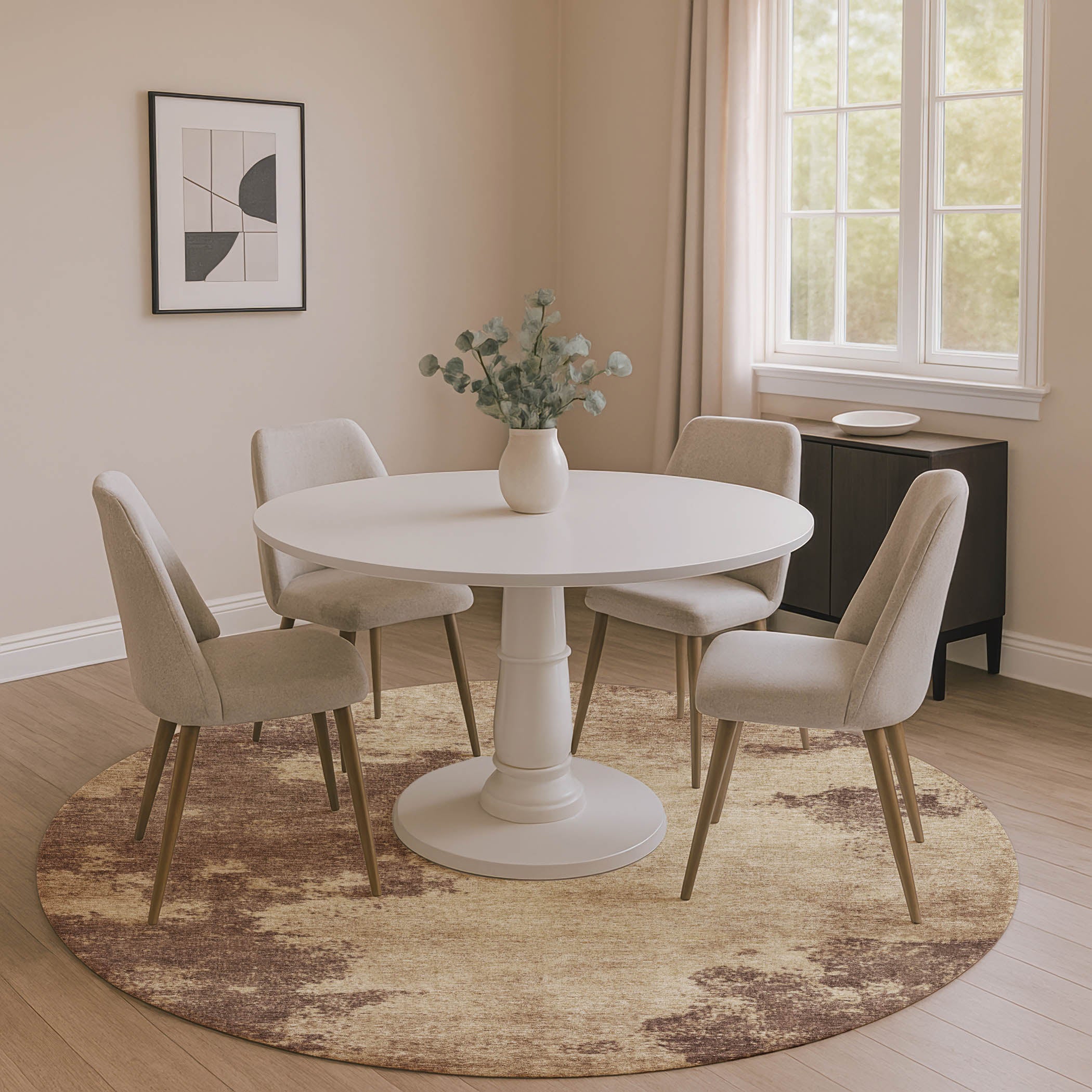 Bern Machine Washable Transitional Brown Rug 8' x 8' #shape_Round