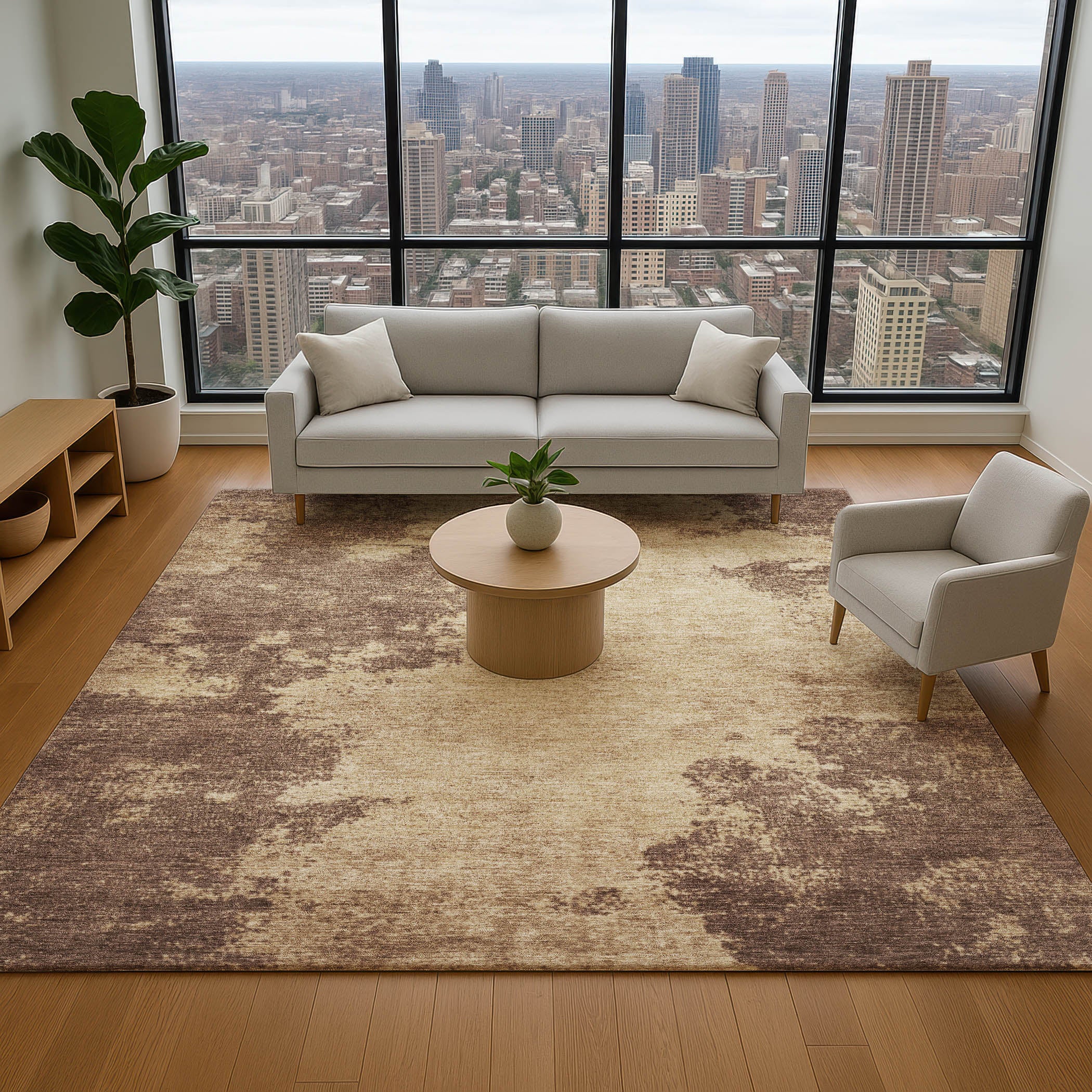 Bern Machine Washable Transitional Brown Rug 2'6" x 3'10" #shape_Rectangle