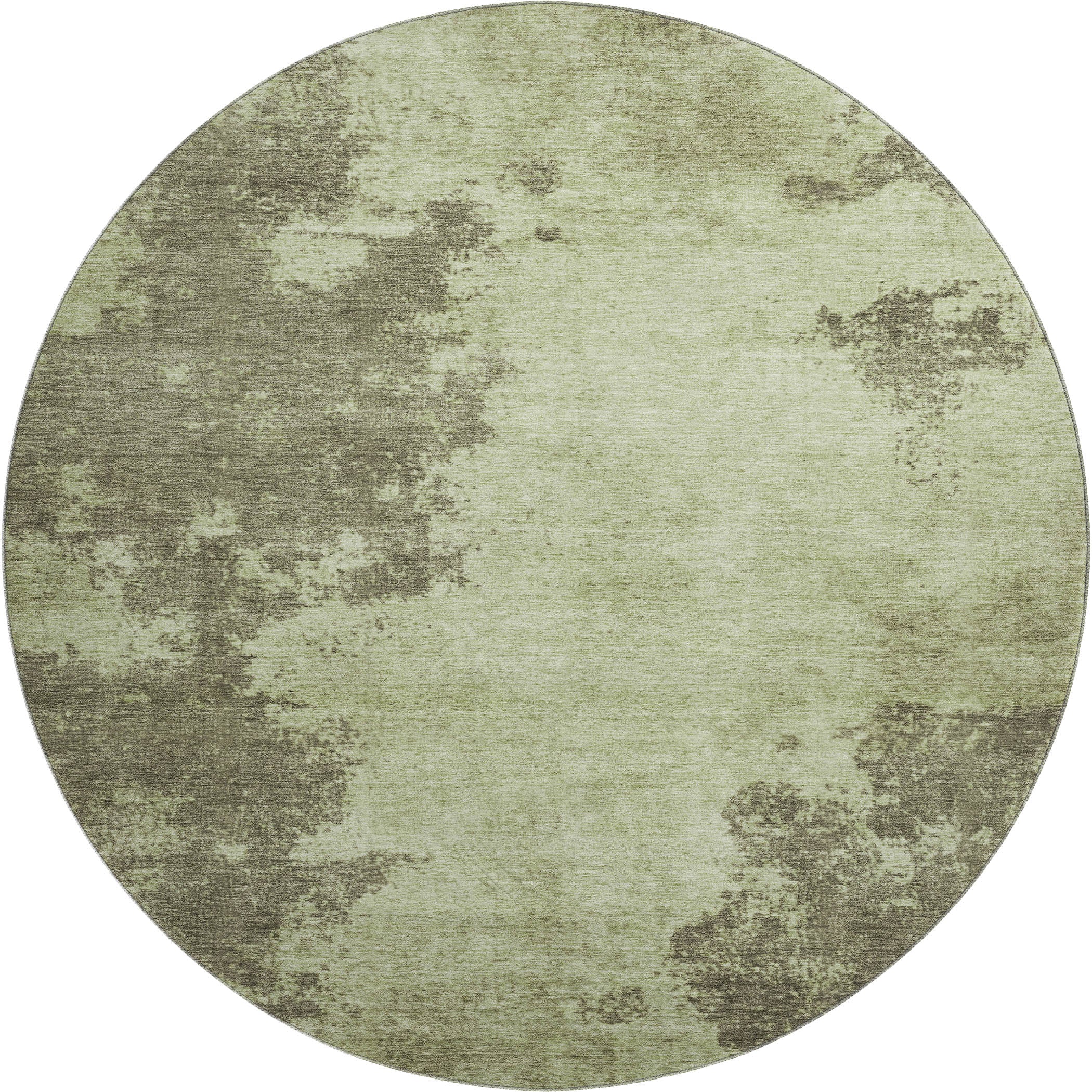Bern Machine Washable Transitional Olive Green Rug 8' x 8' #shape_Round