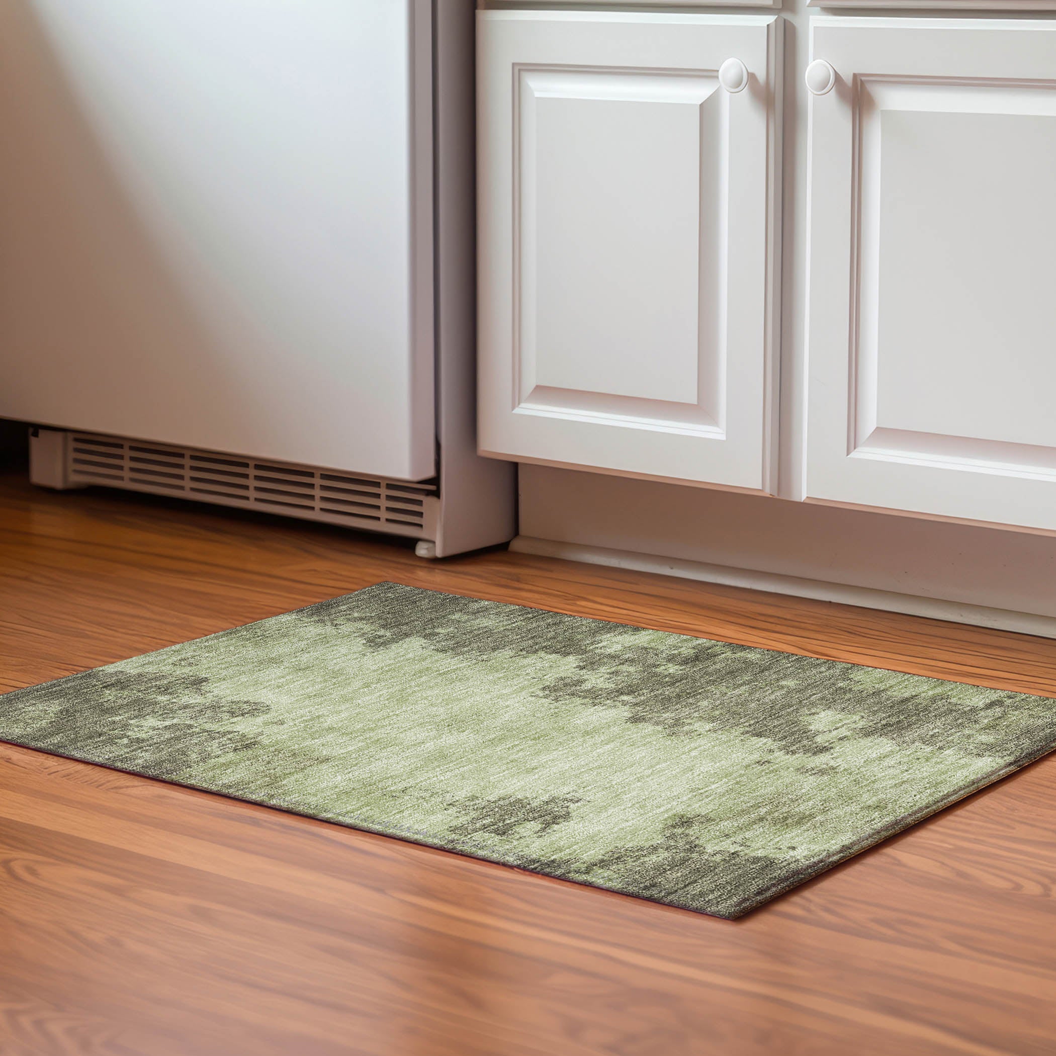 Bern Machine Washable Transitional Olive Green Rug 1'8" x 2'6" #shape_Rectangle