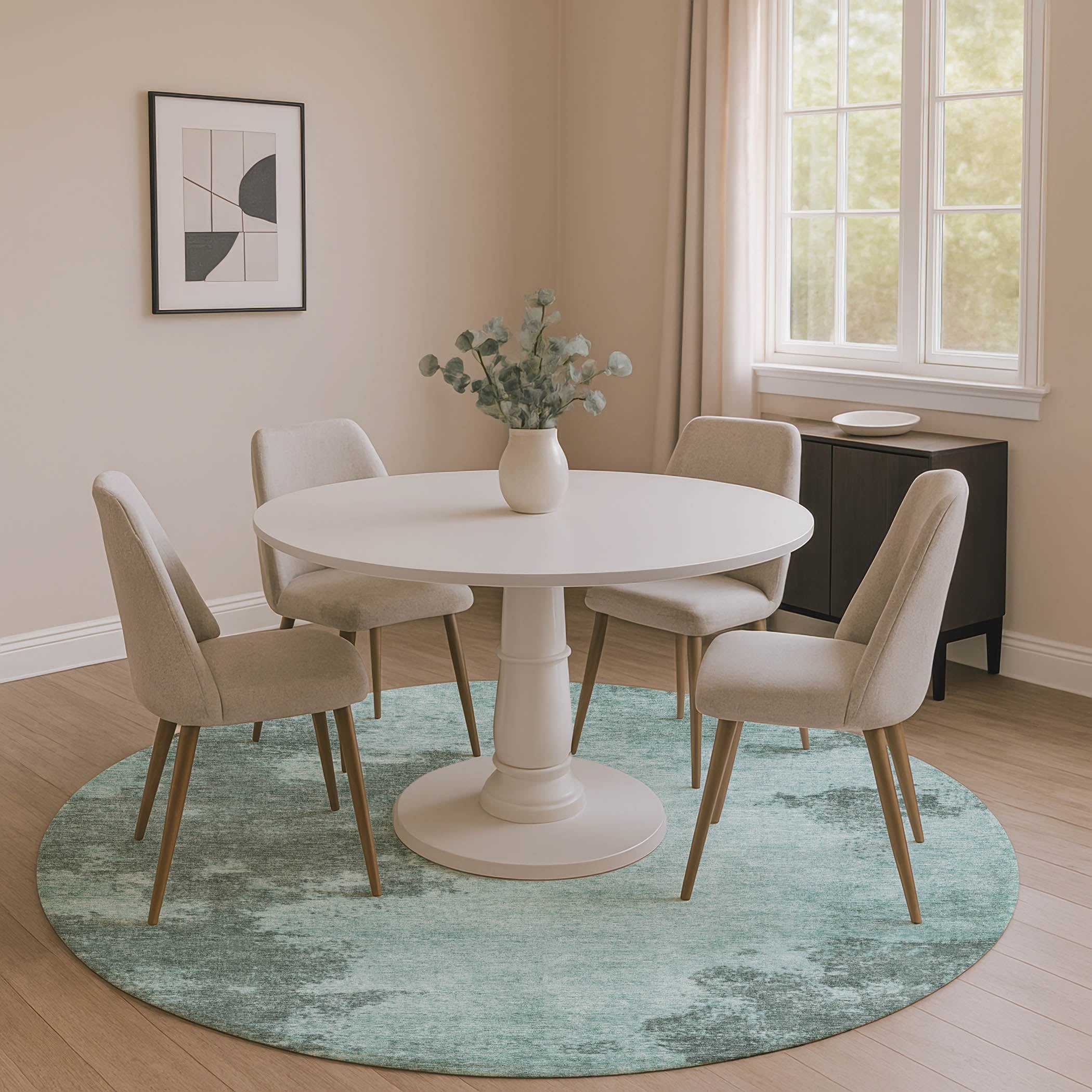 Bern Machine Washable Transitional Teal Rug 8' x 8' #shape_Round