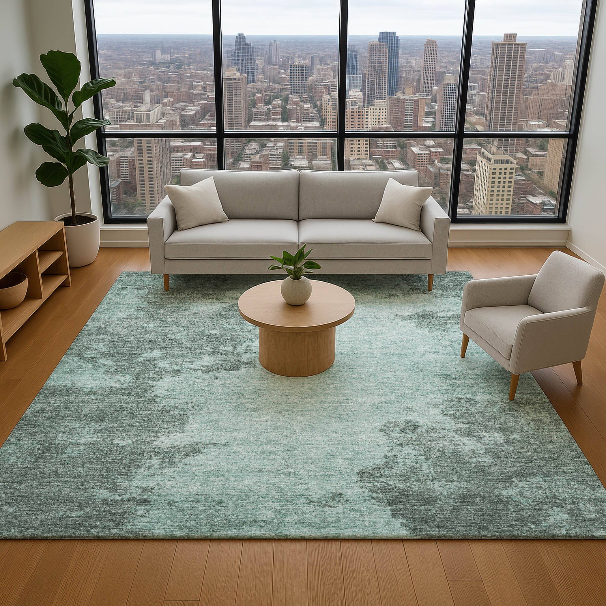 Bern Machine Washable Transitional Teal Rug 2'6" x 3'10" #shape_Rectangle
