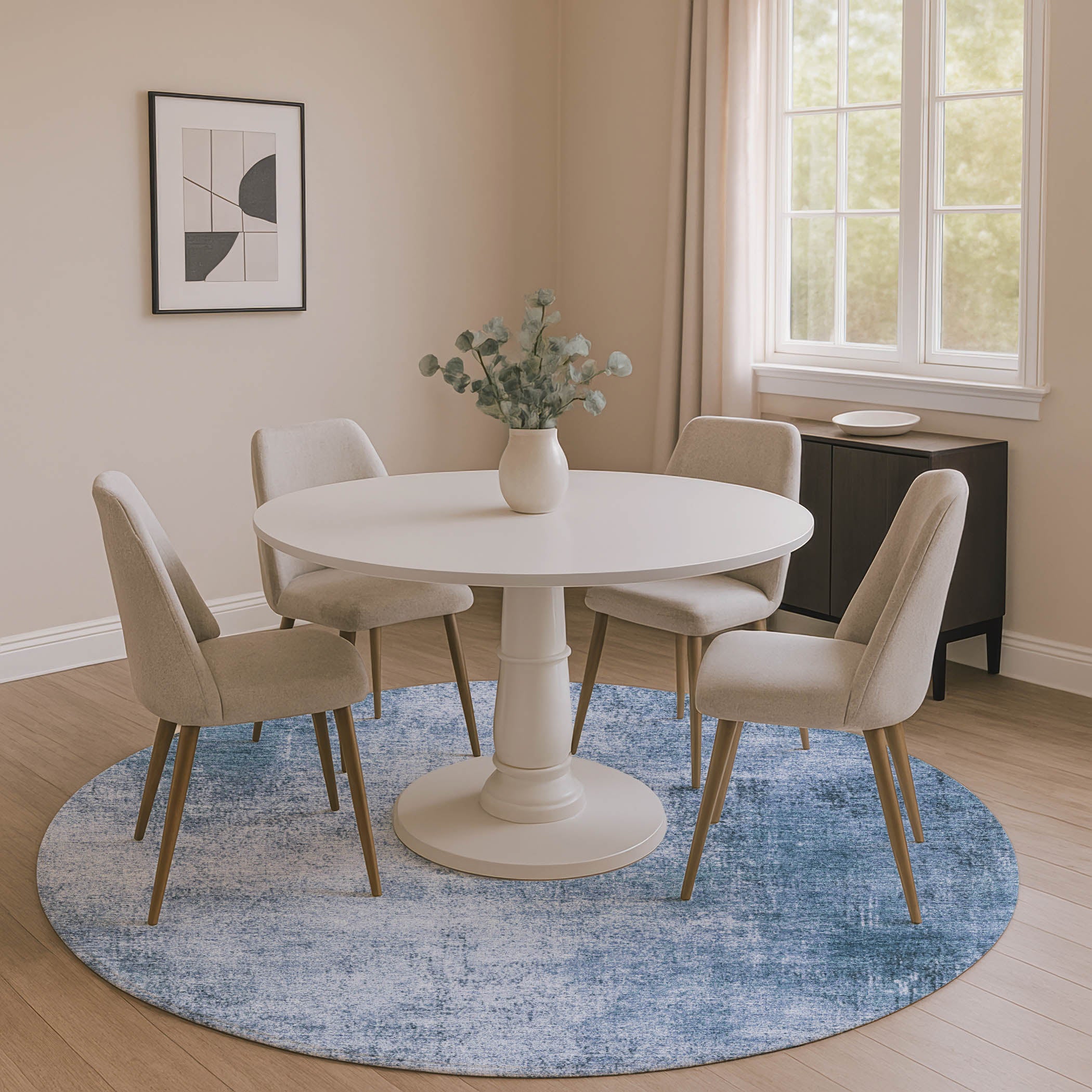 Sintra Machine Washable Transitional Blue Rug 8' x 8' #shape_Round