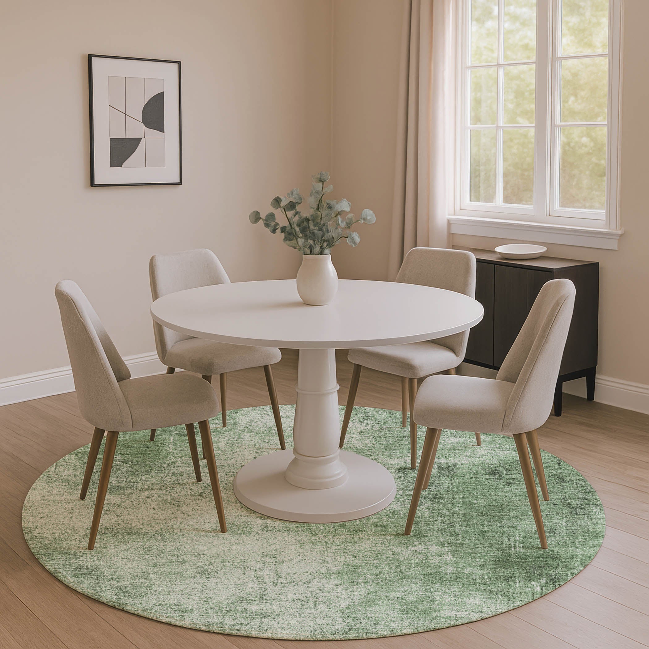 Sintra Machine Washable Transitional Green Rug 8' x 8' #shape_Round