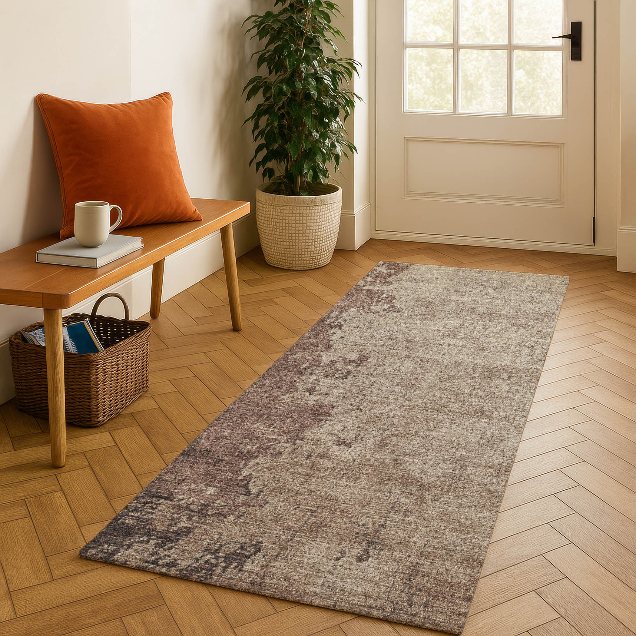 Lisbon Machine Washable Transitional Chocolate Brown Rug 2'3" x 7'6" #shape_Runner