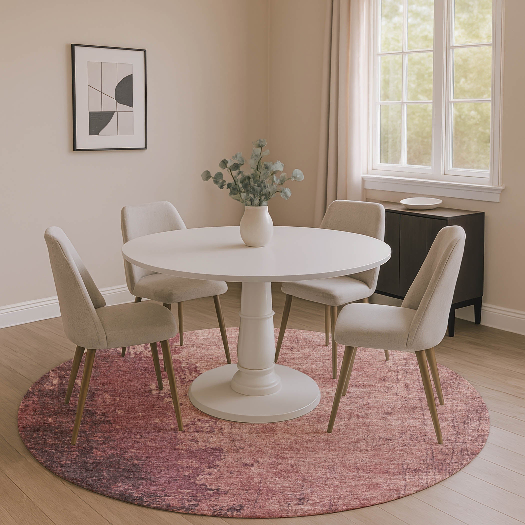 Lisbon Machine Washable Transitional Coral Orange Rug 8' x 8' #shape_Round
