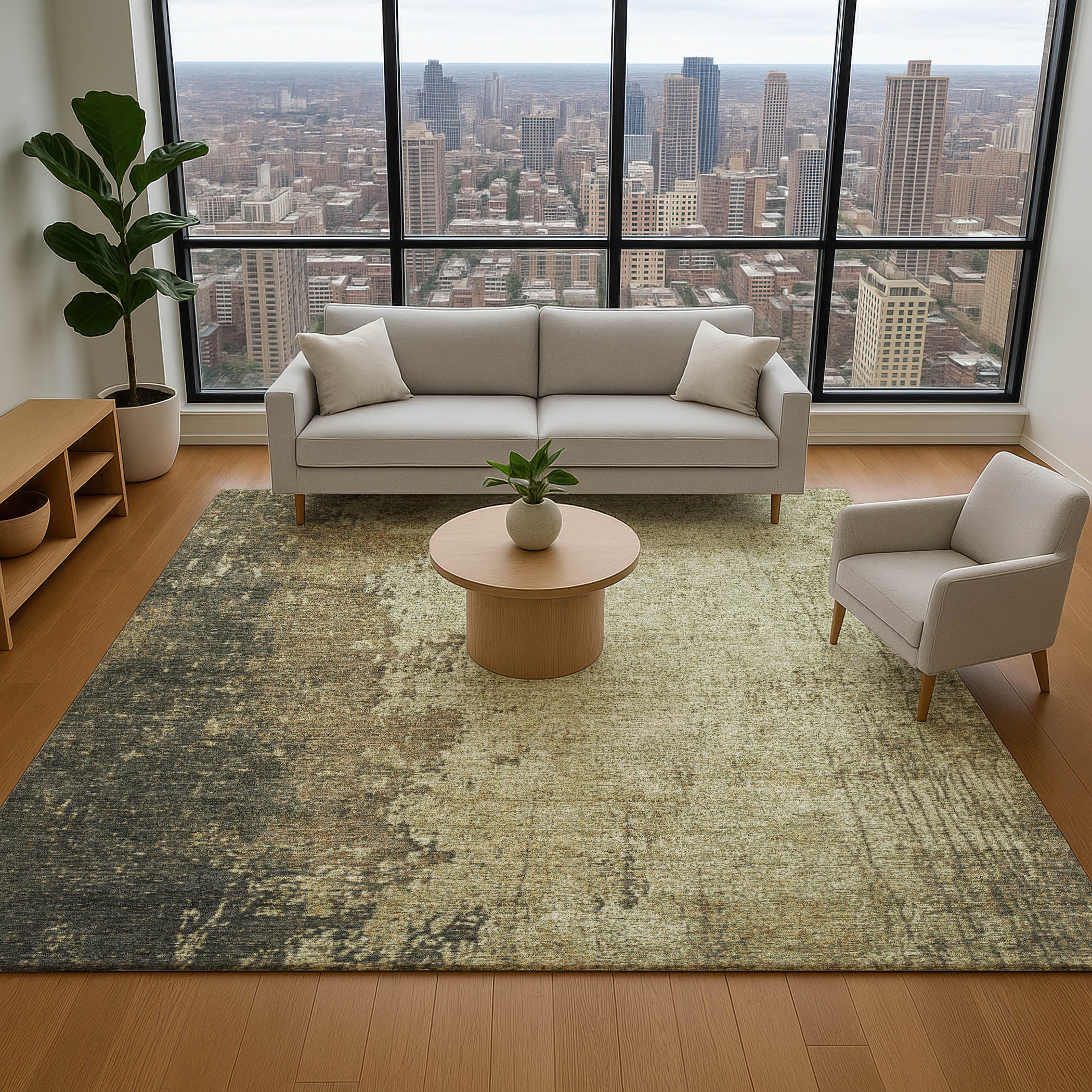 Lisbon Machine Washable Transitional Olive Green Rug 2'6" x 3'10" #shape_Rectangle