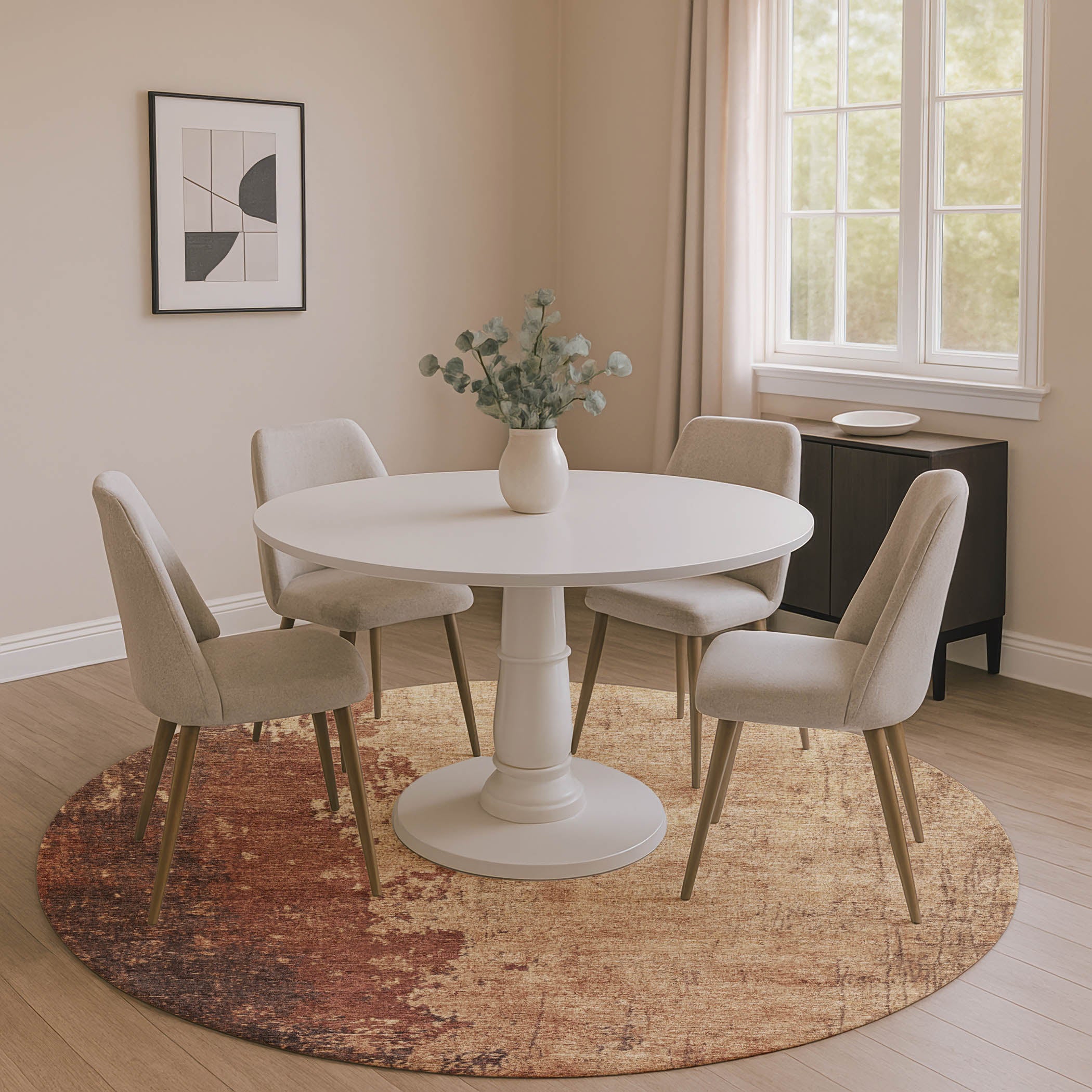 Lisbon Machine Washable Transitional Paprika Orange Rug 8' x 8' #shape_Round