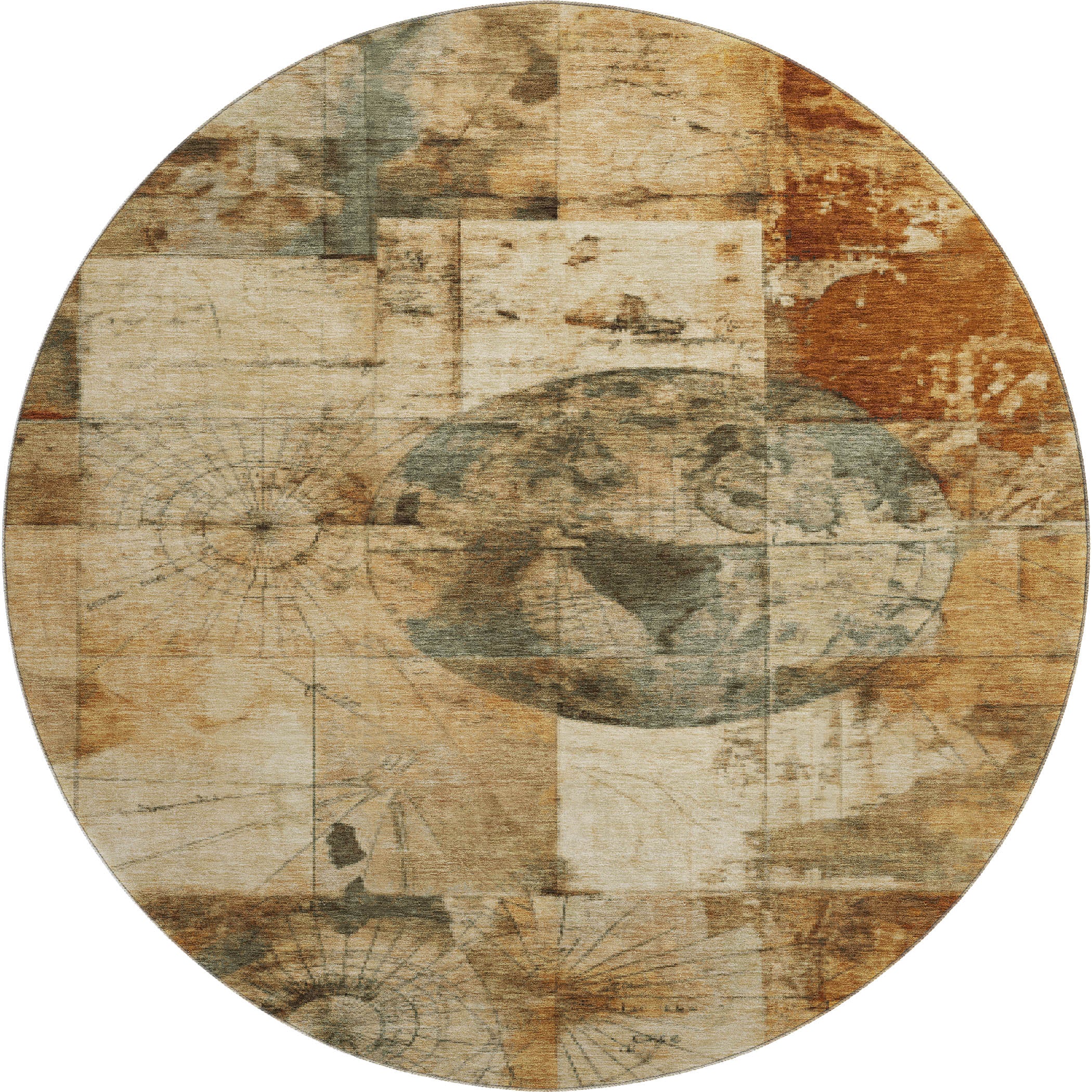 Vienna Machine Washable Transitional Beige Brown Rug 8' x 8' #shape_Round