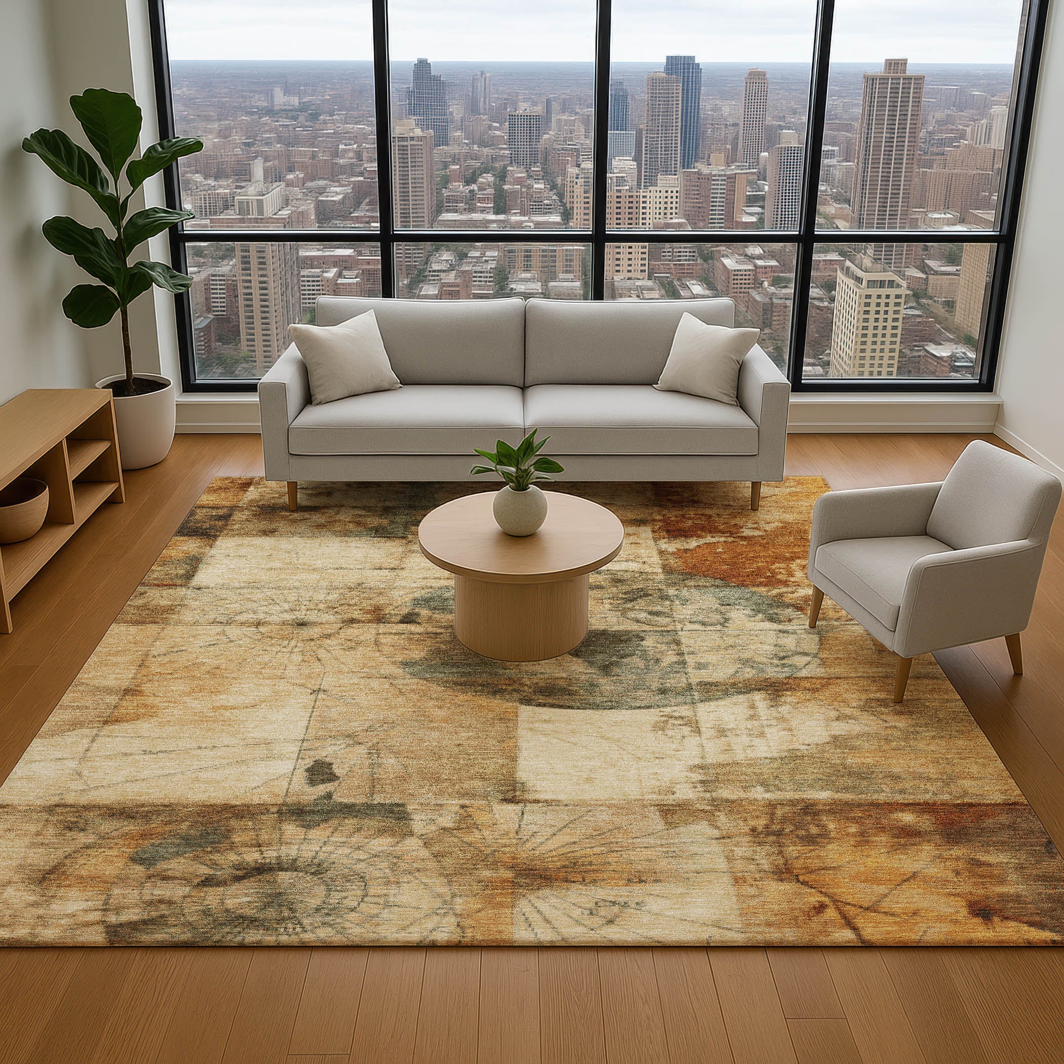 Vienna Machine Washable Transitional Beige Brown Rug 2'6" x 3'10" #shape_Rectangle