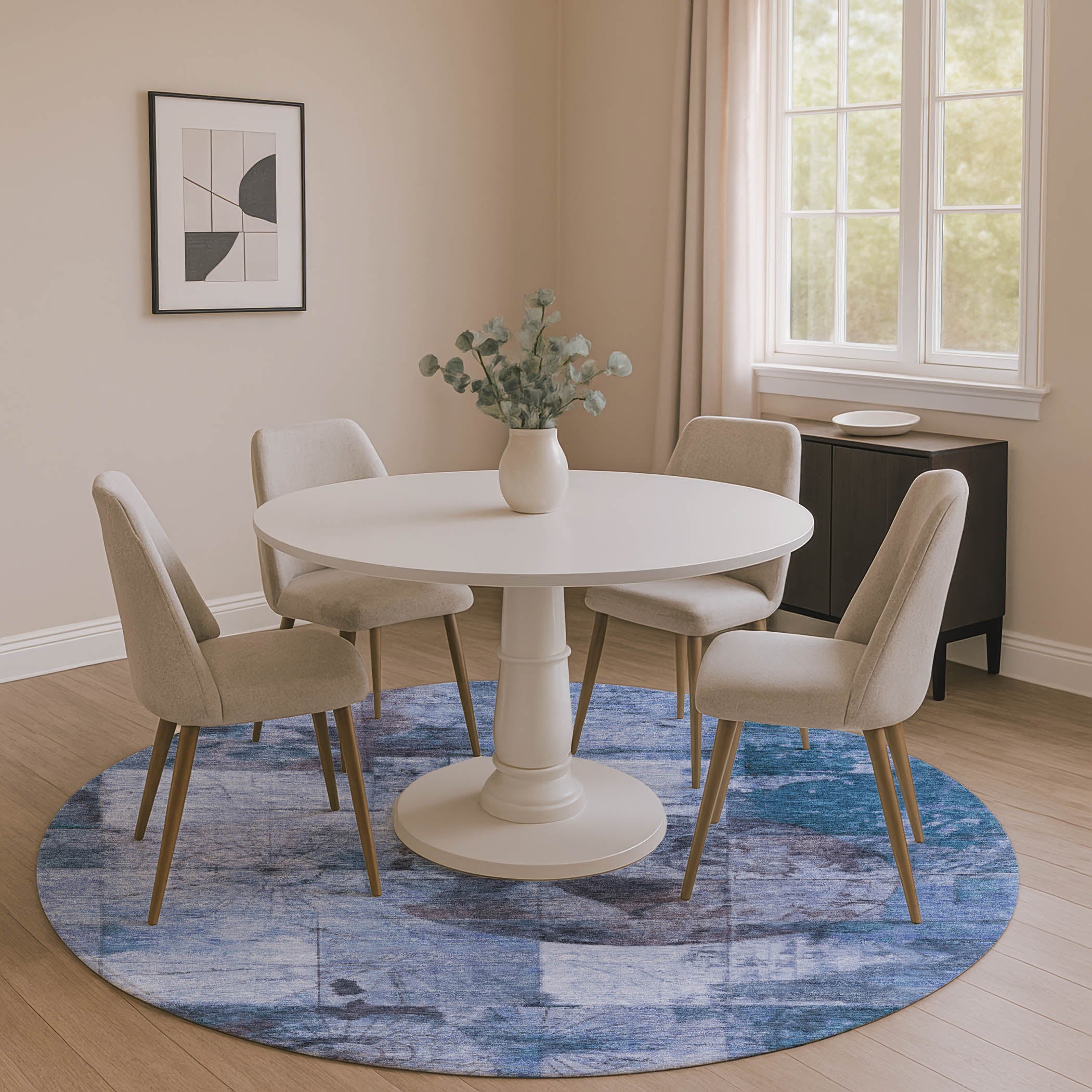 Vienna Machine Washable Transitional Blue Rug 8' x 8' #shape_Round