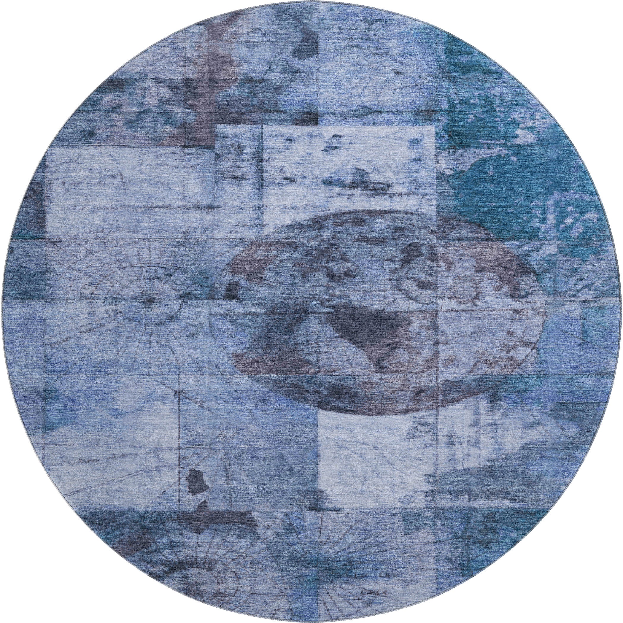 Vienna Machine Washable Transitional Blue Rug 8' x 8' #shape_Round