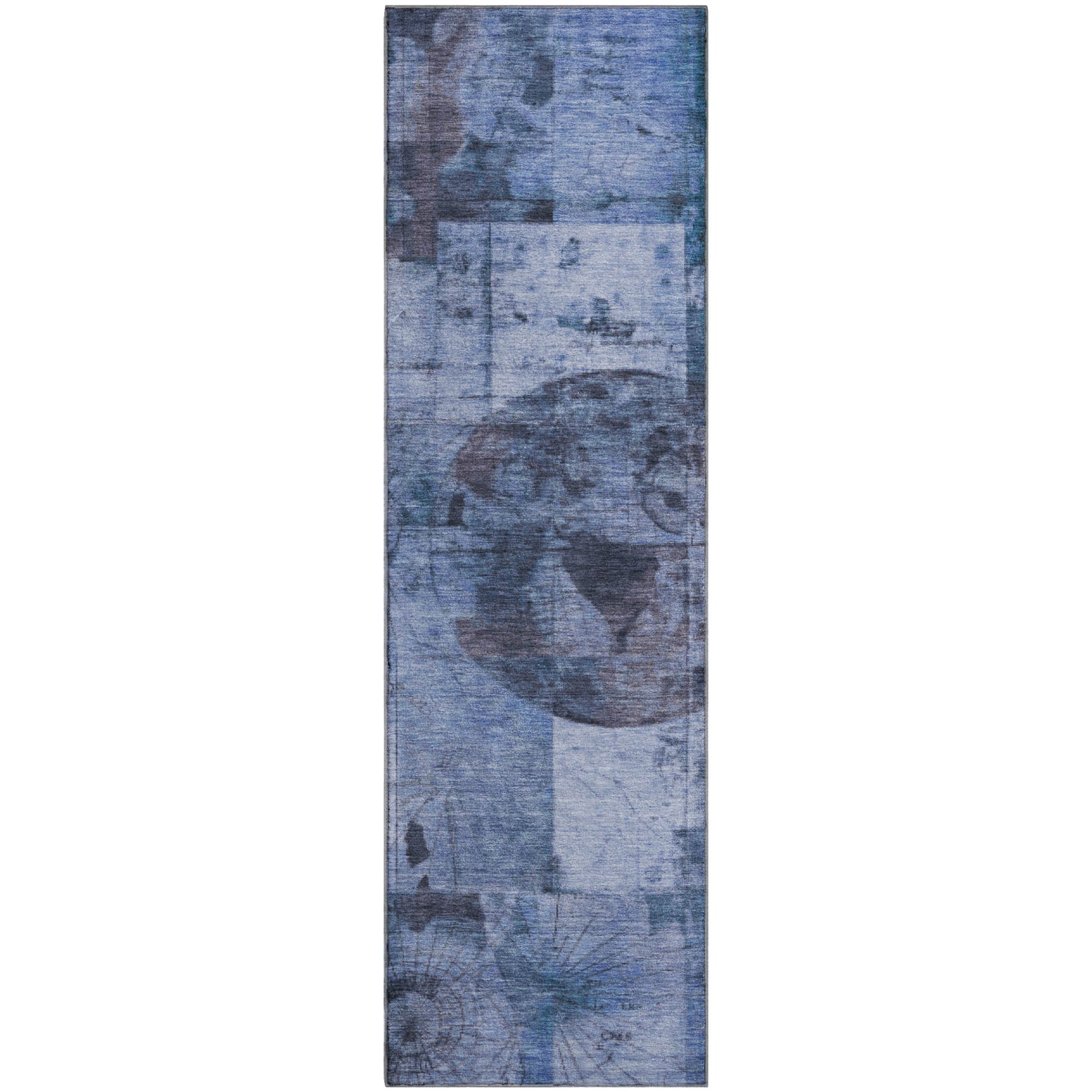 Vienna Machine Washable Transitional Blue Rug 2'3" x 7'6" #shape_Runner