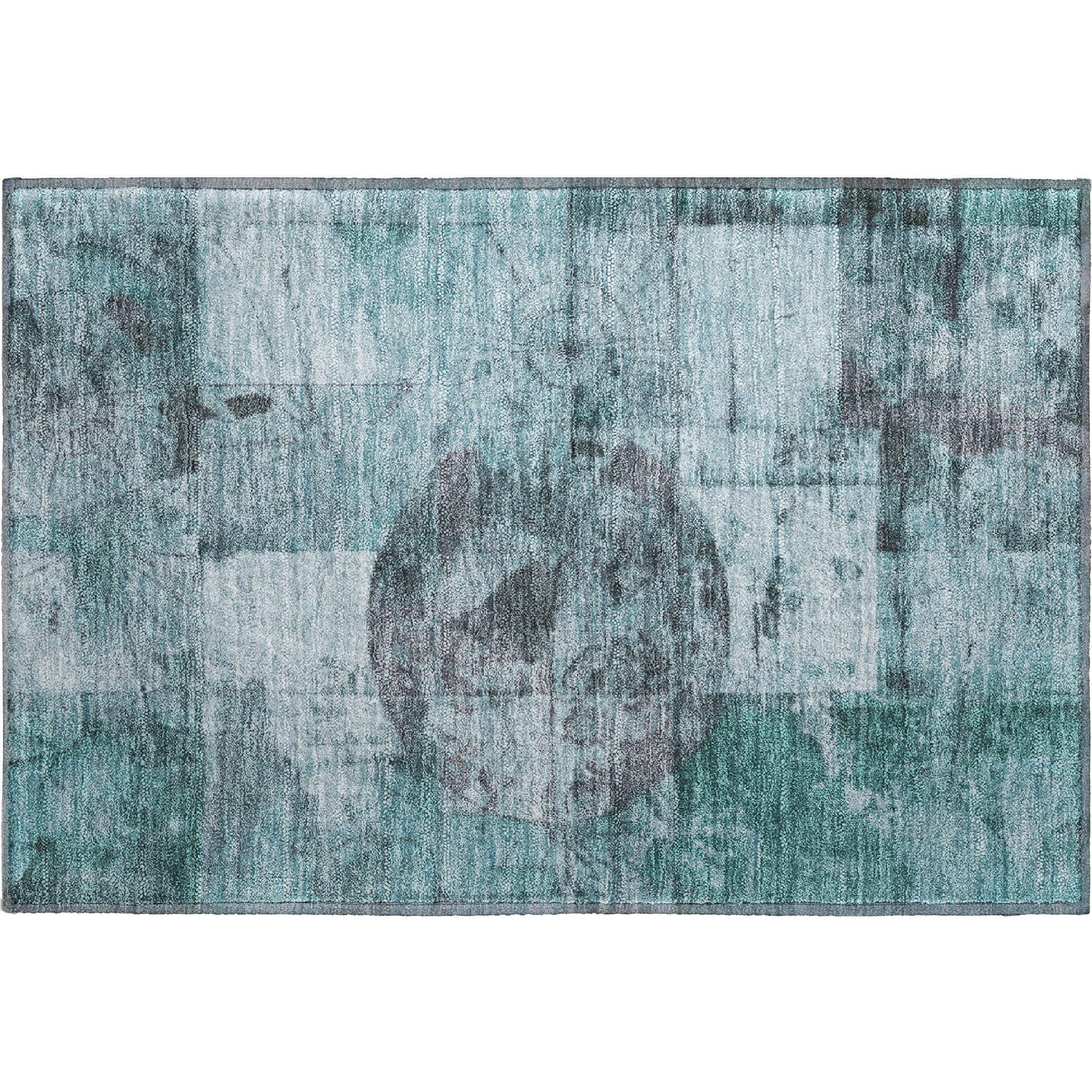 Vienna Machine Washable Transitional Teal Rug 1'8" x 2'6" #shape_Rectangle