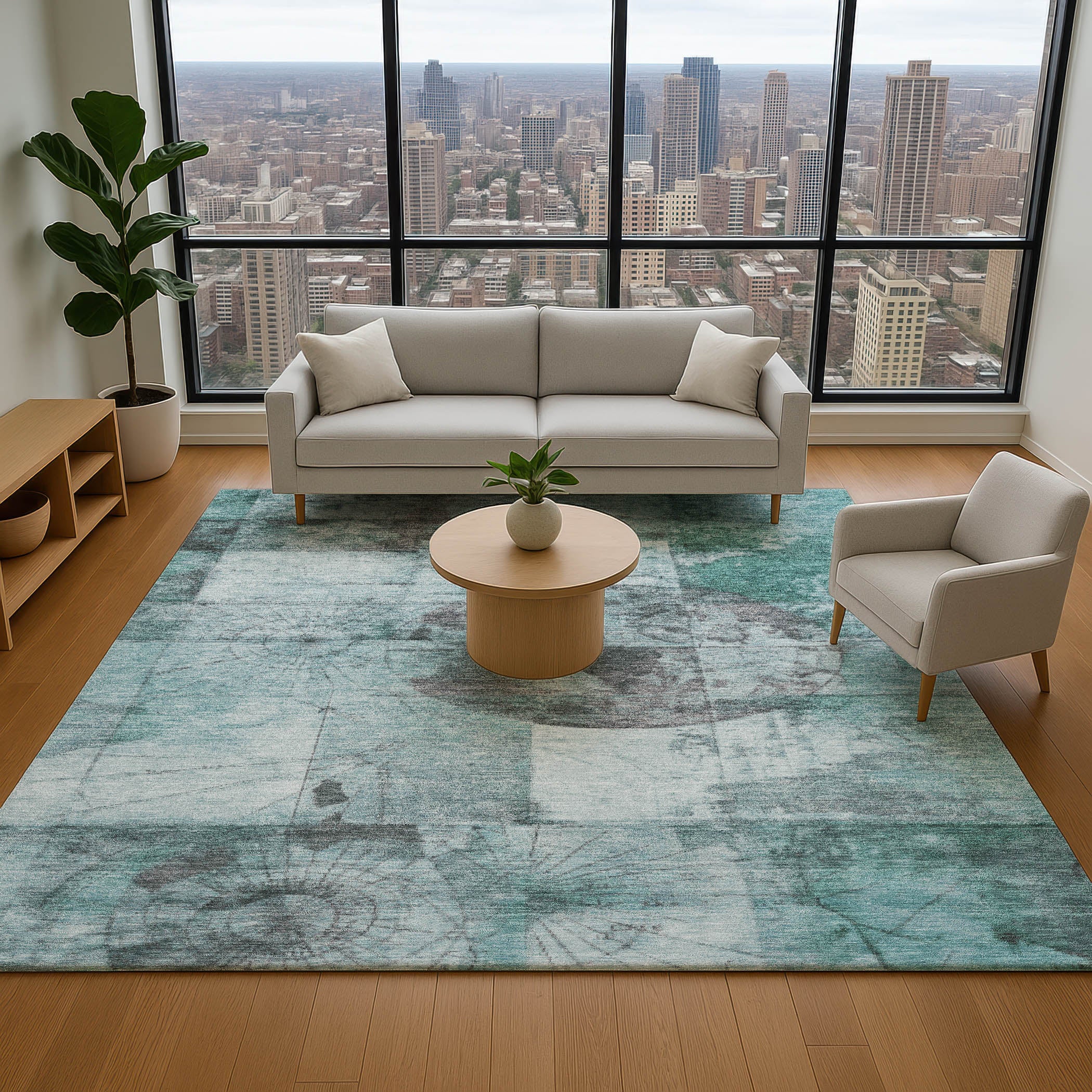 Vienna Machine Washable Transitional Teal Rug 2'6" x 3'10" #shape_Rectangle