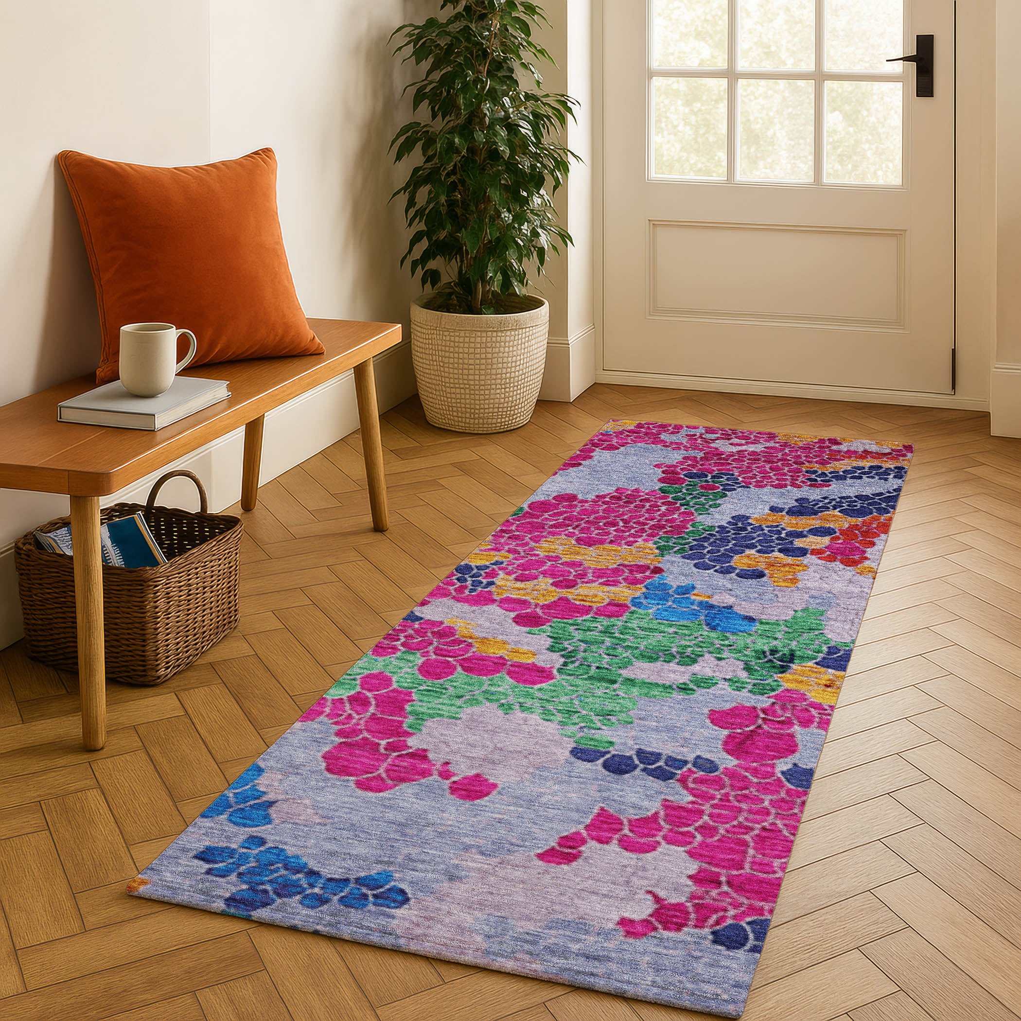 Kyoto Machine Washable Transitional Blush Pink Rug 2'3" x 7'6" #shape_Runner
