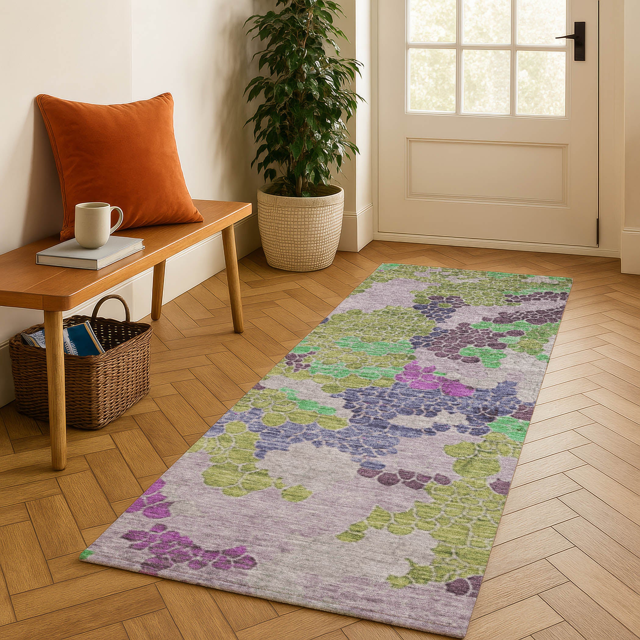 Kyoto Machine Washable Transitional Fern Green Rug 2'3" x 7'6" #shape_Runner