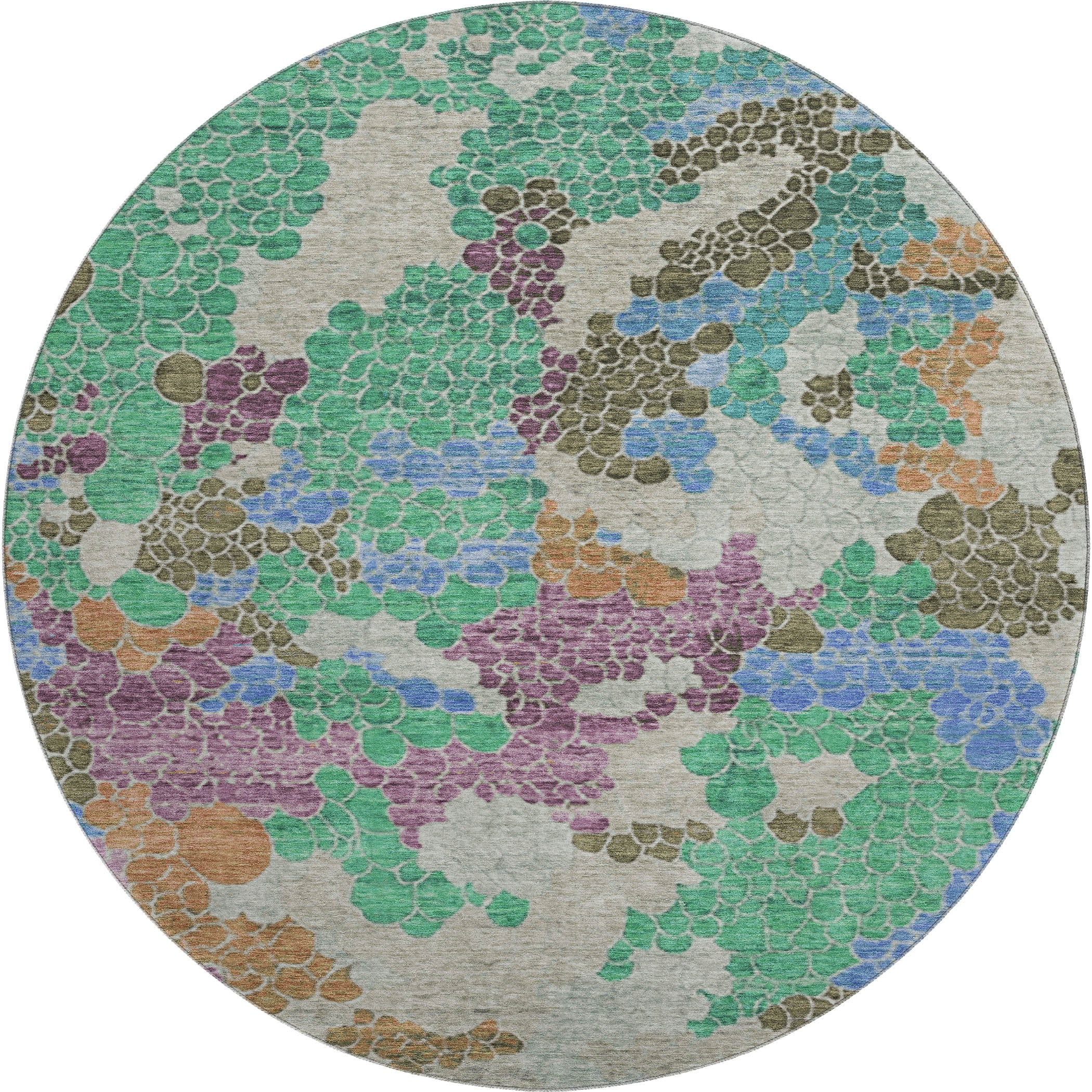 Kyoto Machine Washable Transitional Green Rug 8' x 8' #shape_Round