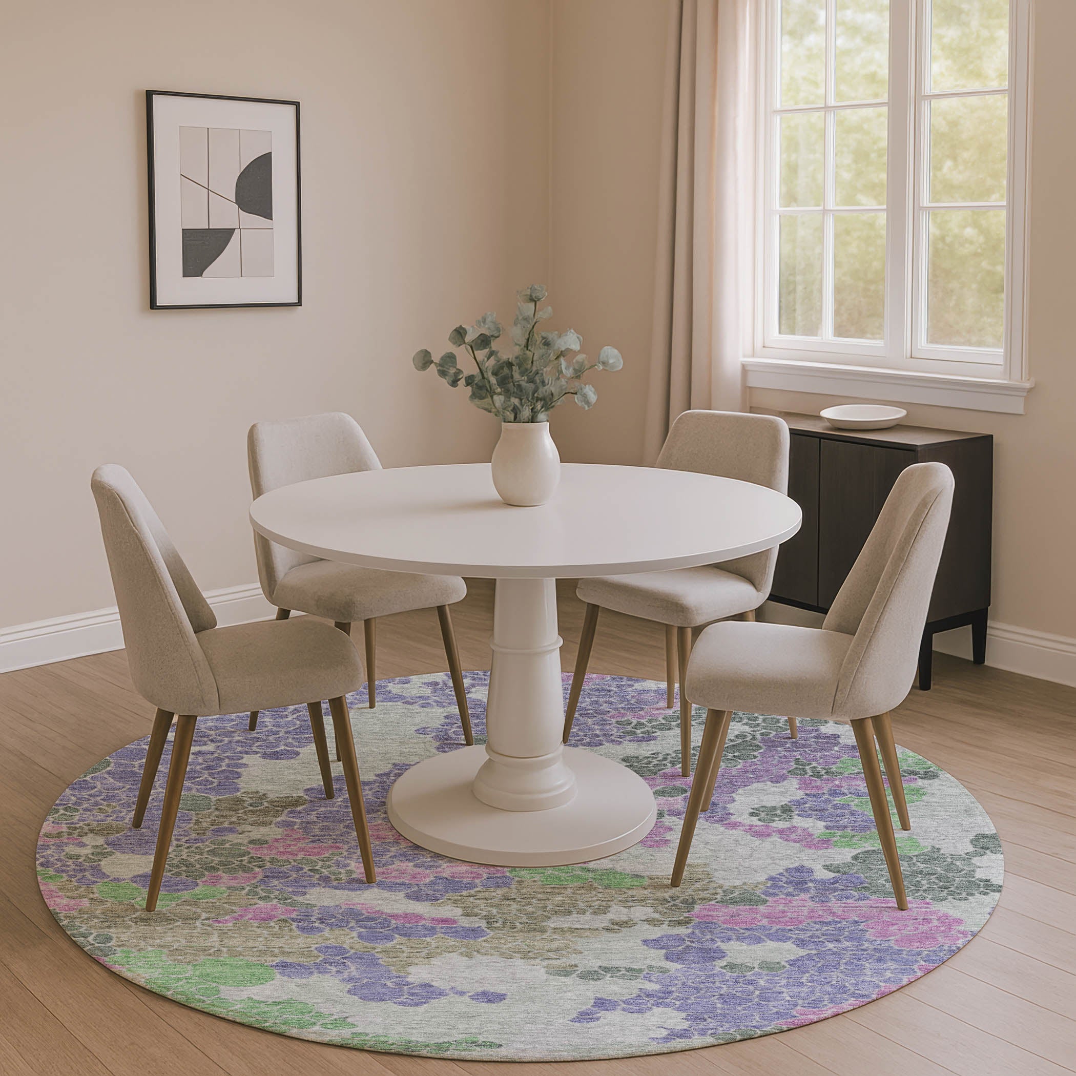 Kyoto Machine Washable Transitional Purple Rug 8' x 8' #shape_Round