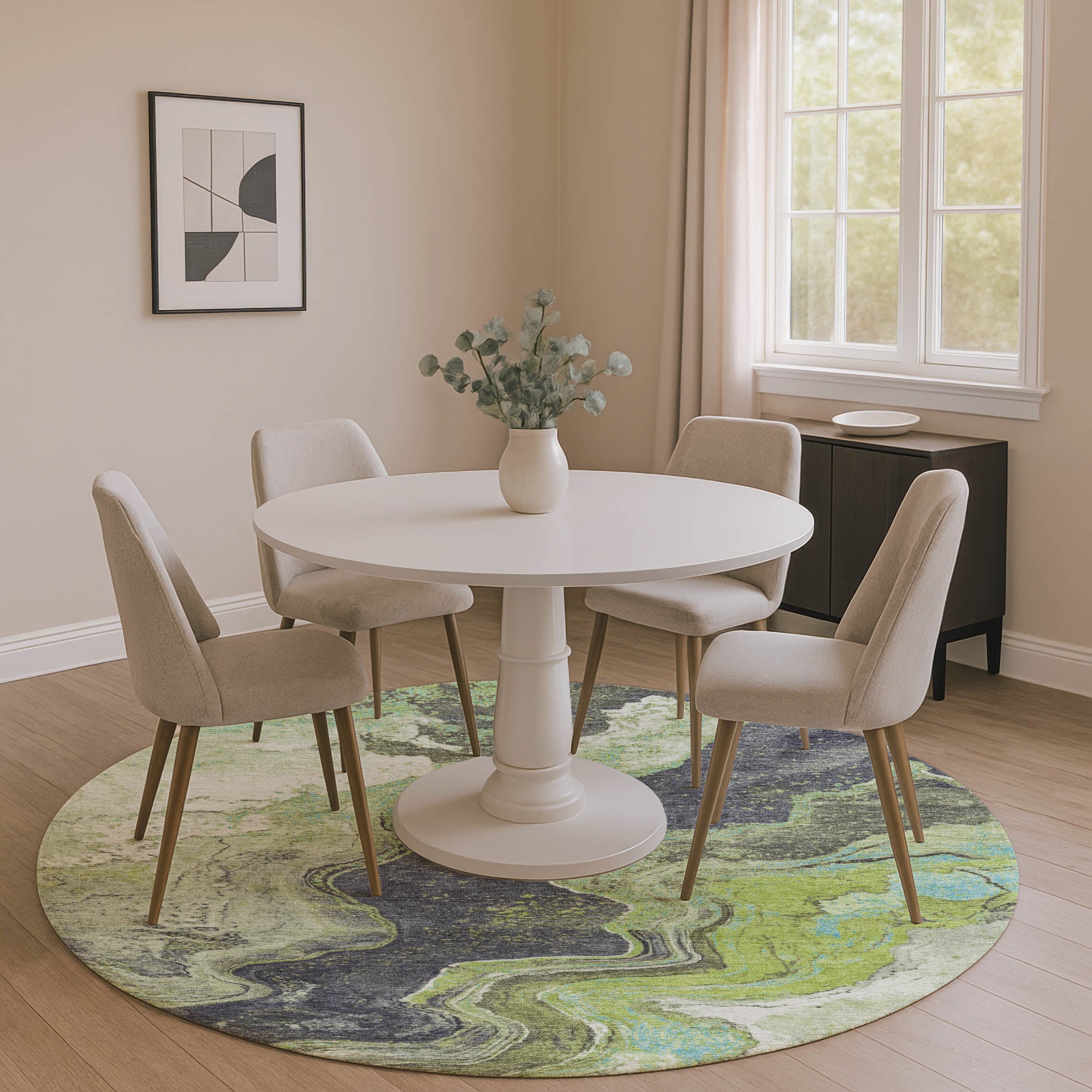 Hoi An Machine Washable Transitional Aloe Green Rug 8' x 8' #shape_Round