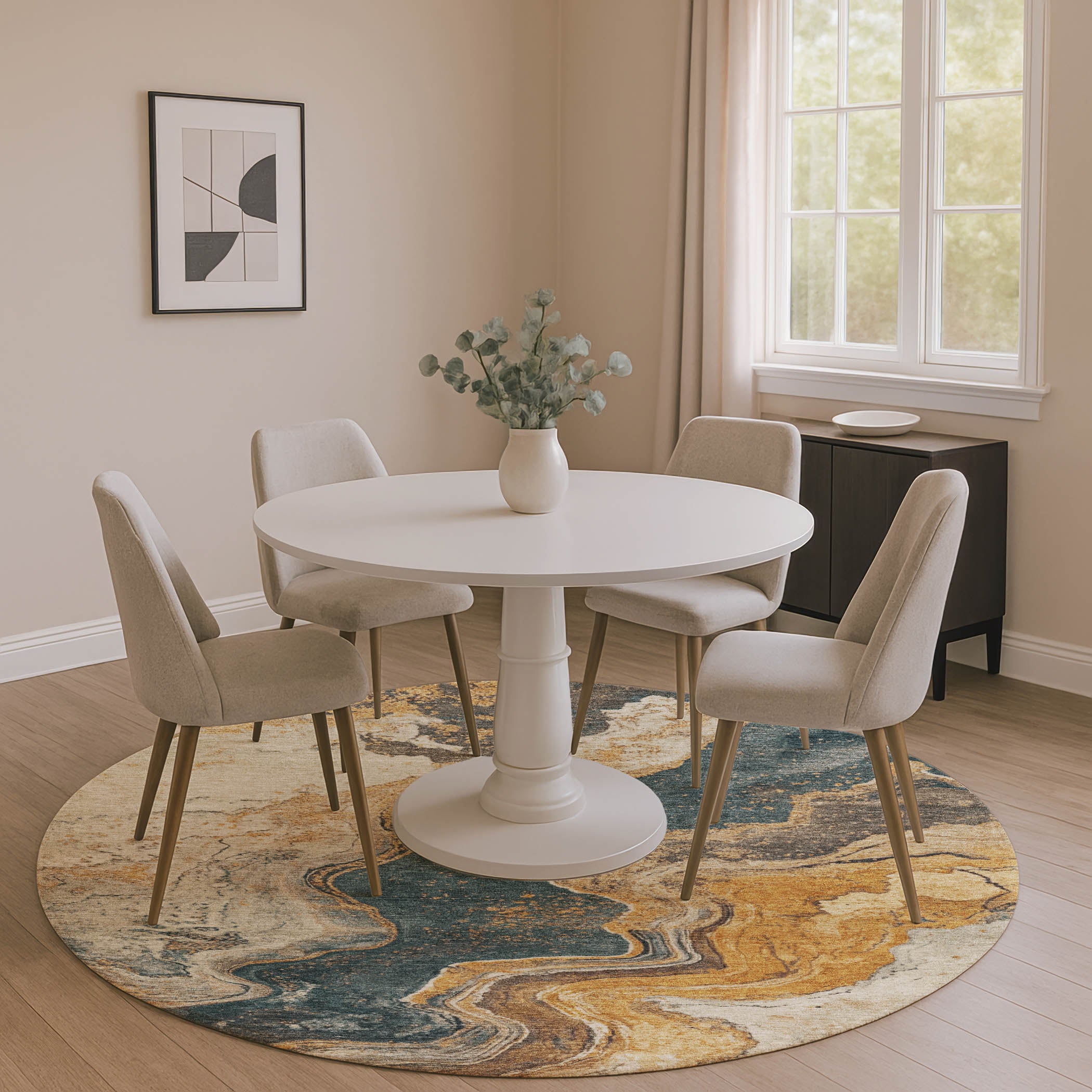 Hoi An Machine Washable Transitional Linen Ivory Rug 8' x 8' #shape_Round