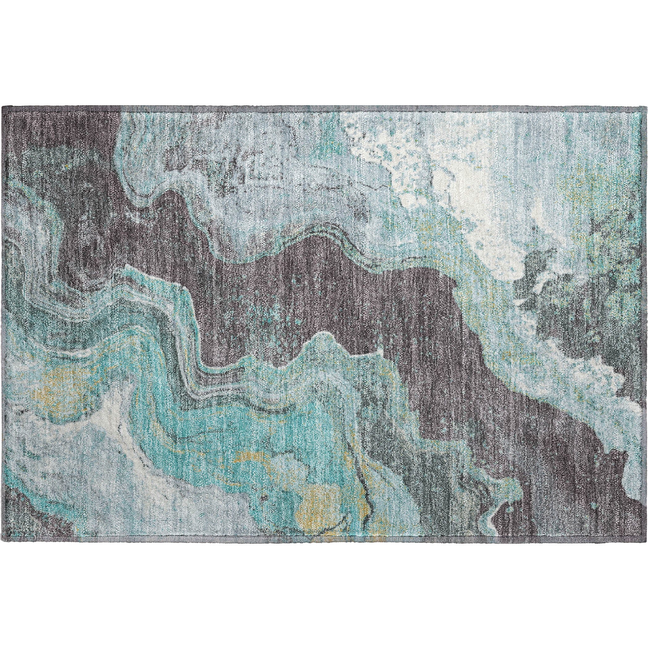 Hoi An Machine Washable Transitional Teal Rug 1'8" x 2'6" #shape_Rectangle