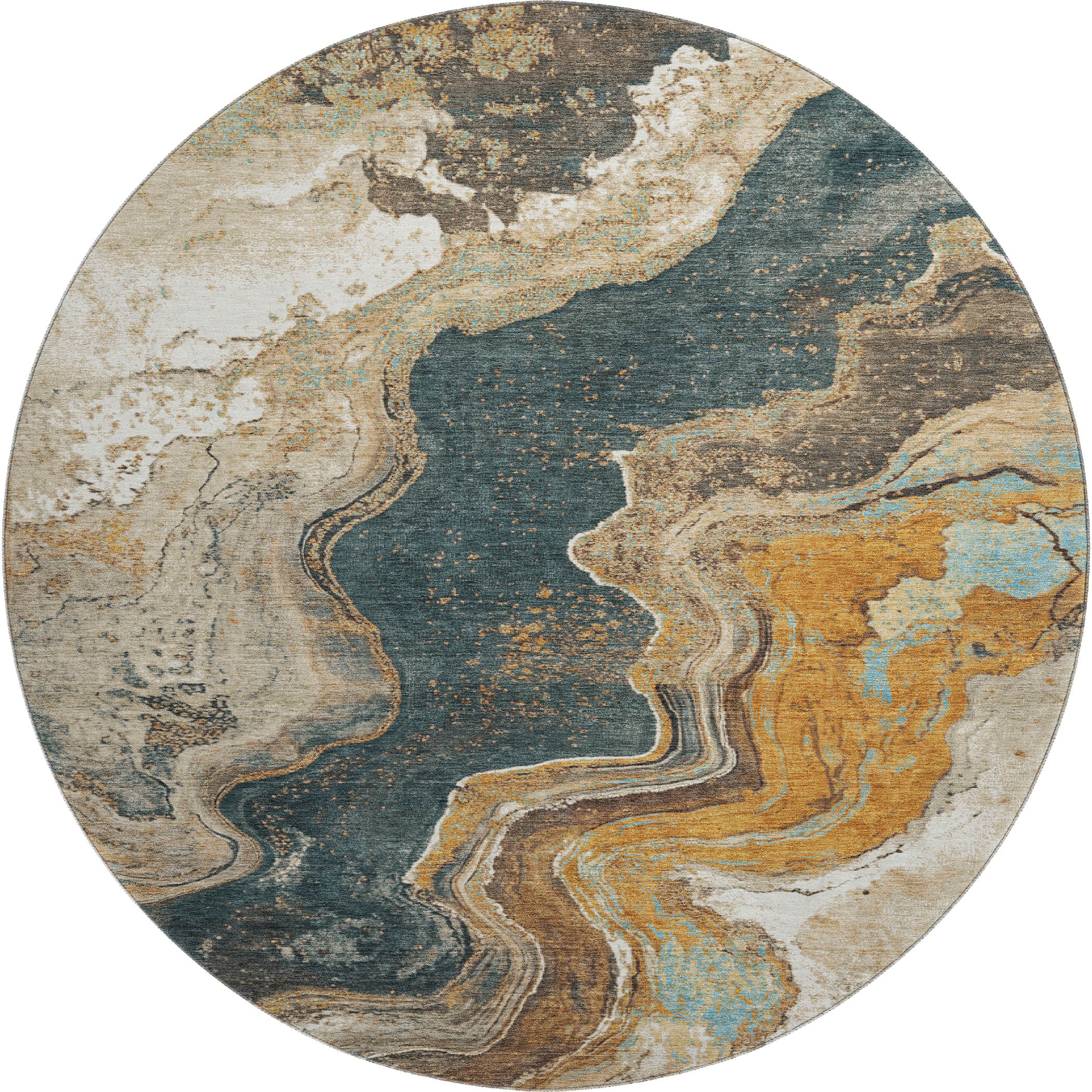 Hoi An Machine Washable Transitional Wheat Gold Rug 8' x 8' #shape_Round