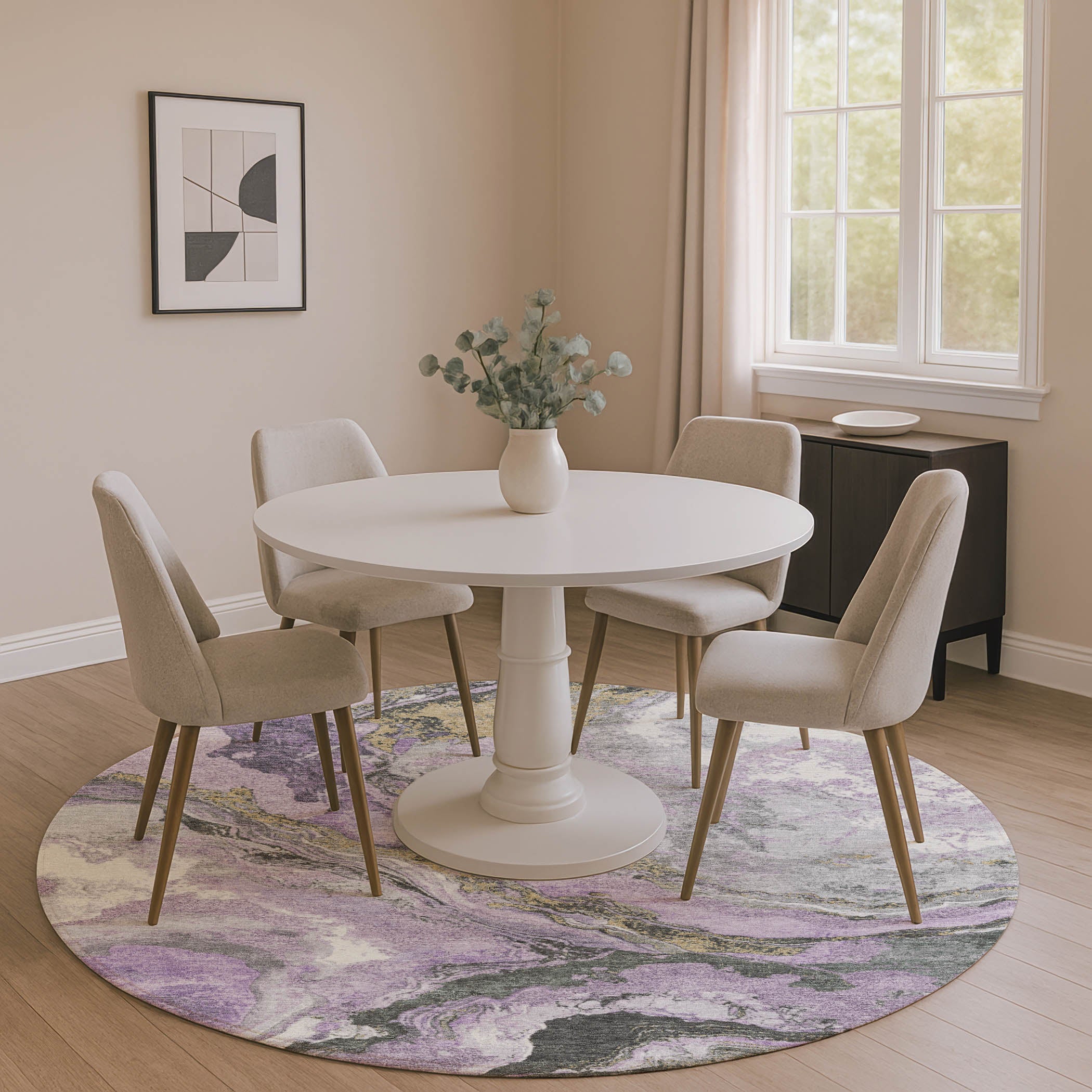 Bern Machine Washable Transitional Lavender Purple Rug 8' x 8' #shape_Round