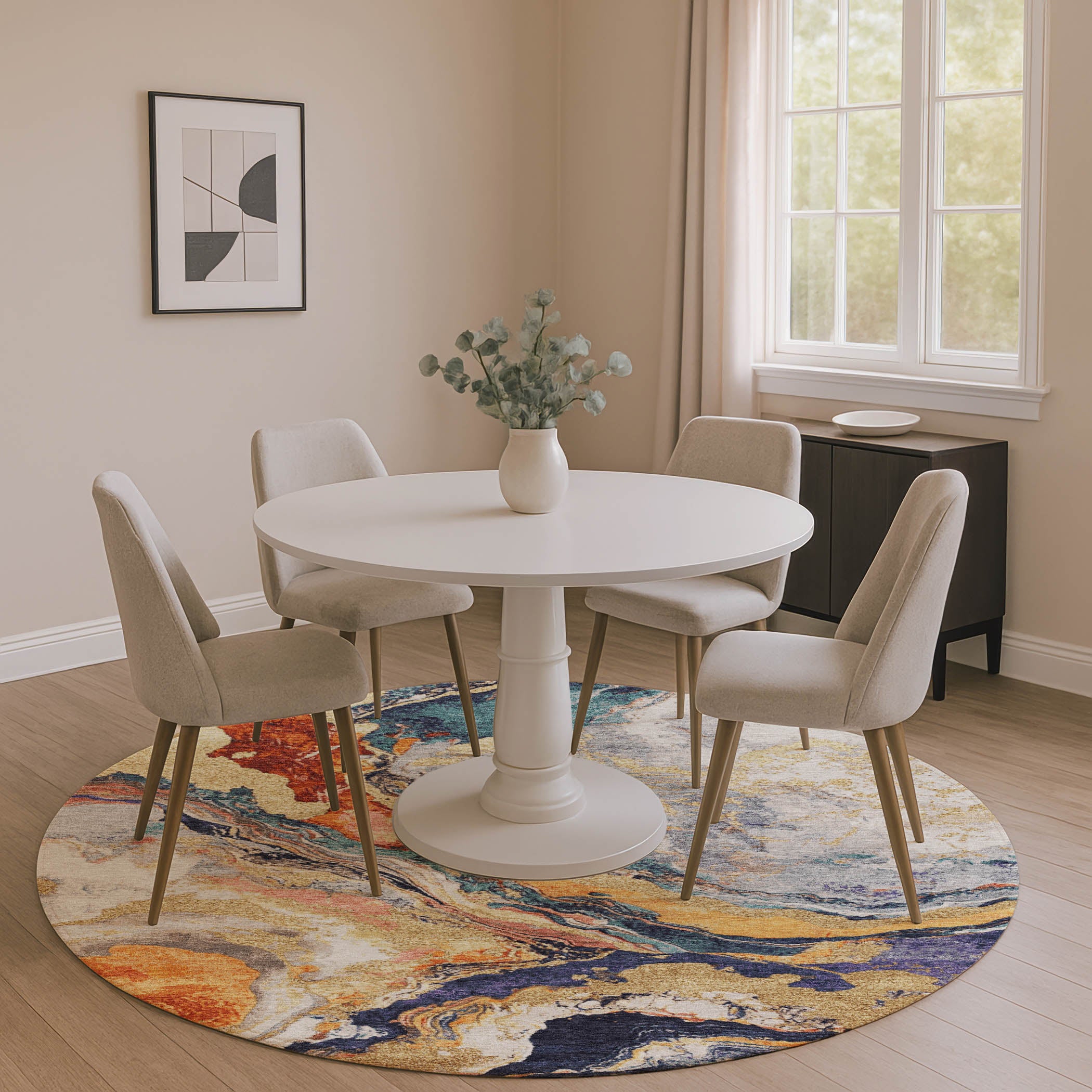 Bern Machine Washable Transitional Linen Ivory Rug 8' x 8' #shape_Round