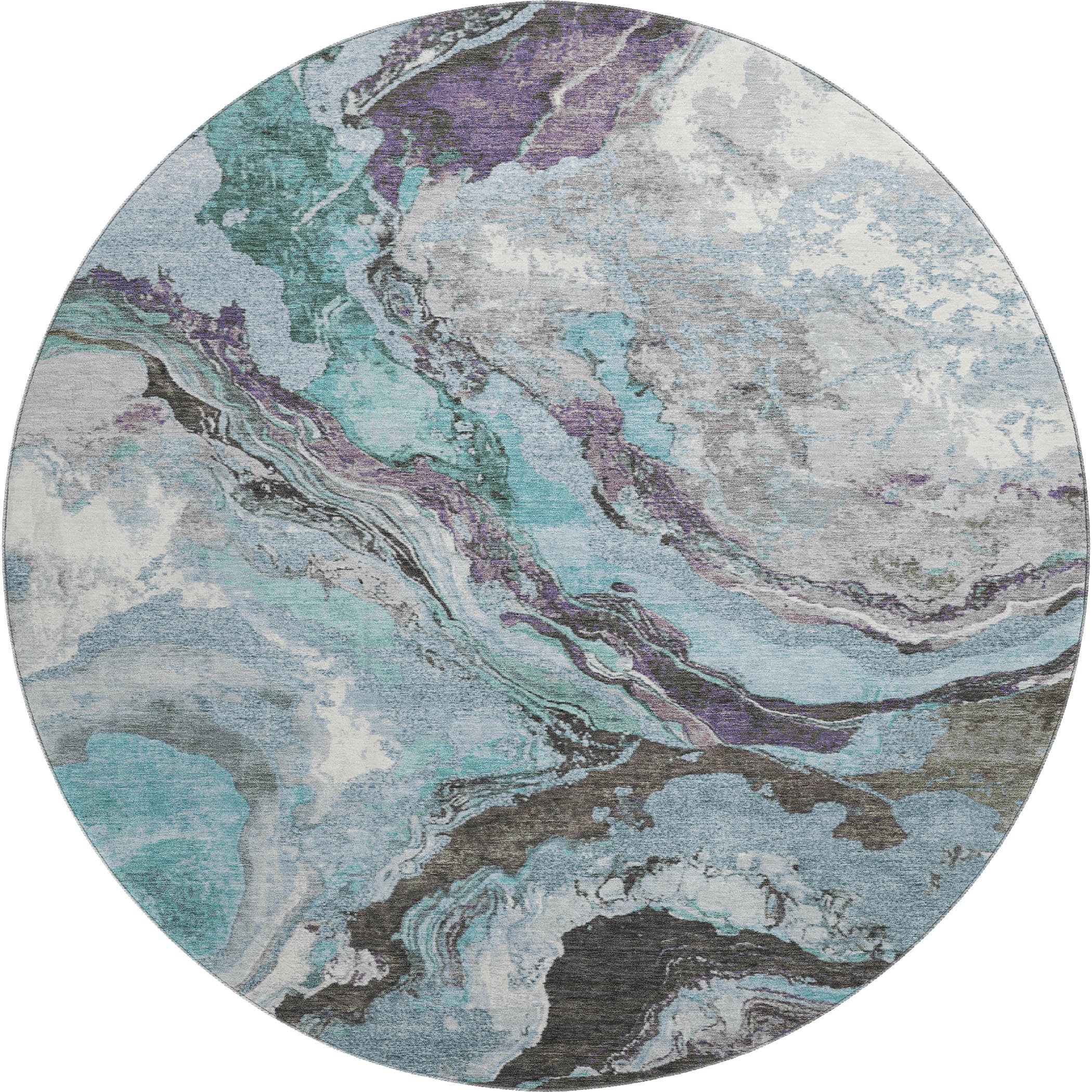 Bern Machine Washable Transitional Teal Rug 8' x 8' #shape_Round