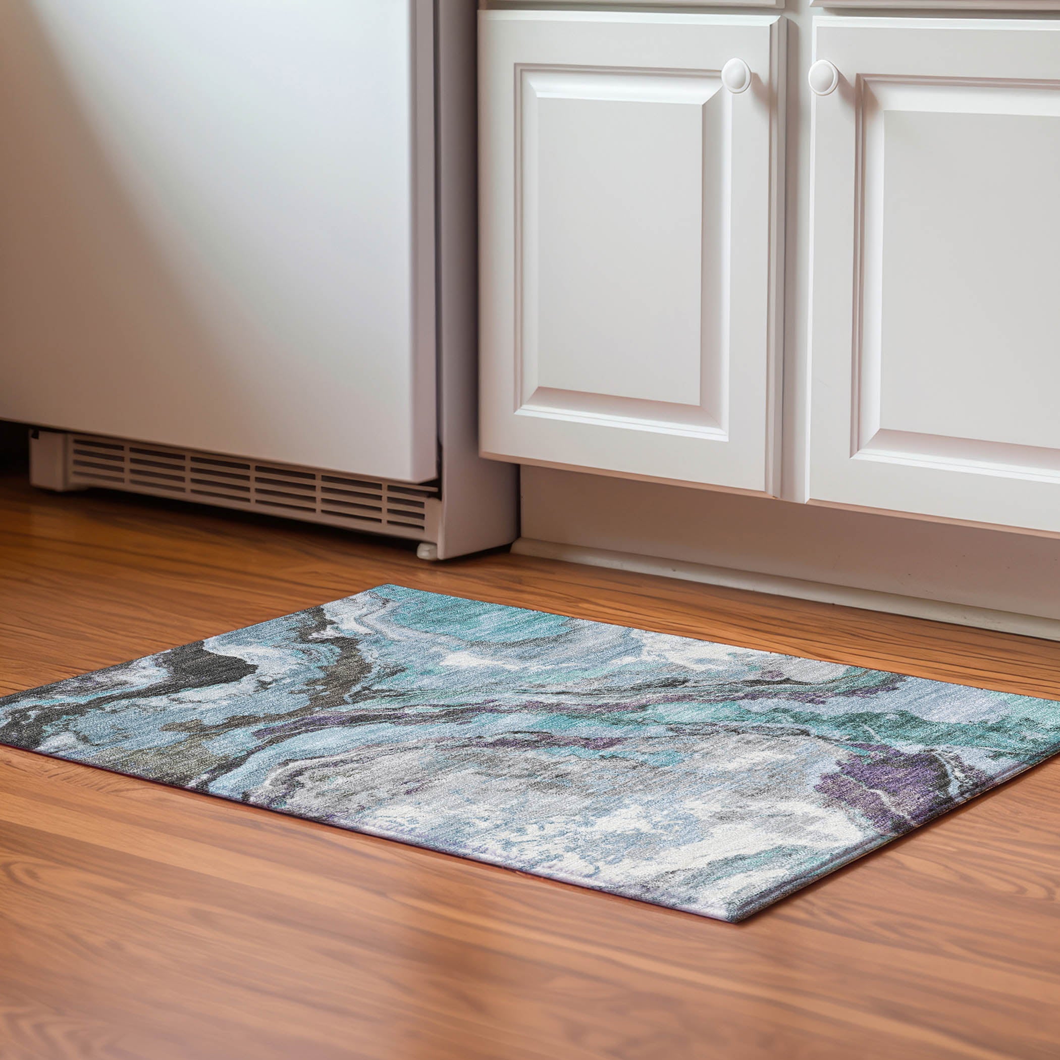 Bern Machine Washable Transitional Teal Rug 1'8" x 2'6" #shape_Rectangle