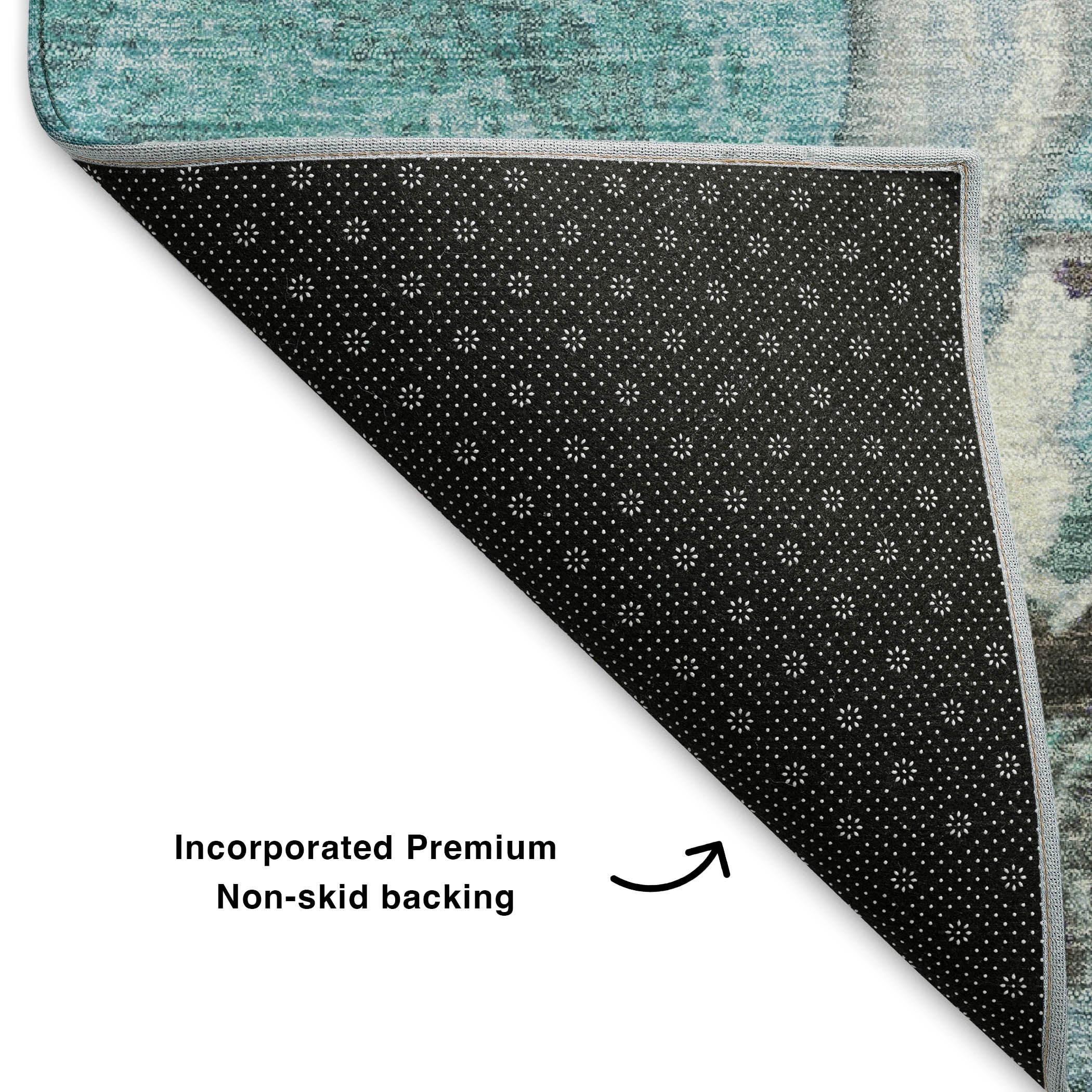Bern Machine Washable Transitional Teal Rug 1'8" x 2'6" #shape_Rectangle
