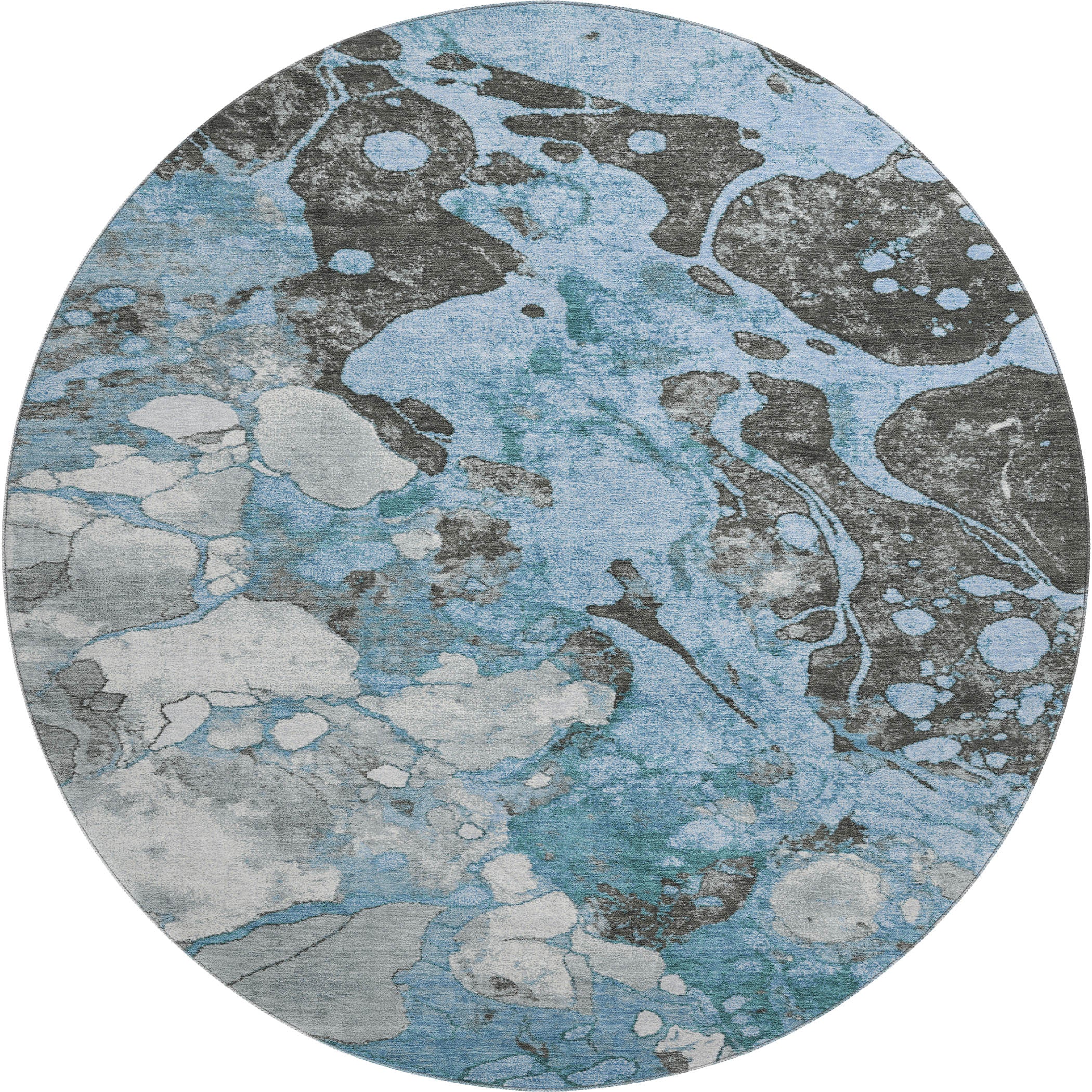 Cusco Machine Washable Transitional Blue Rug 8' x 8' #shape_Round