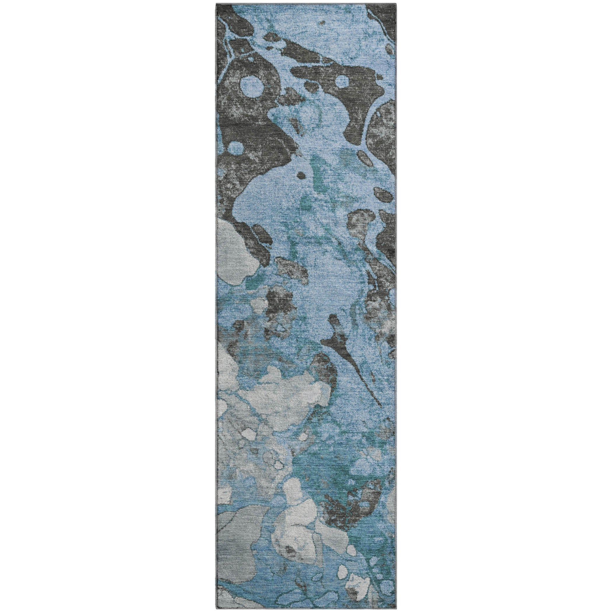 Cusco Machine Washable Transitional Blue Rug 2'3" x 7'6" #shape_Runner