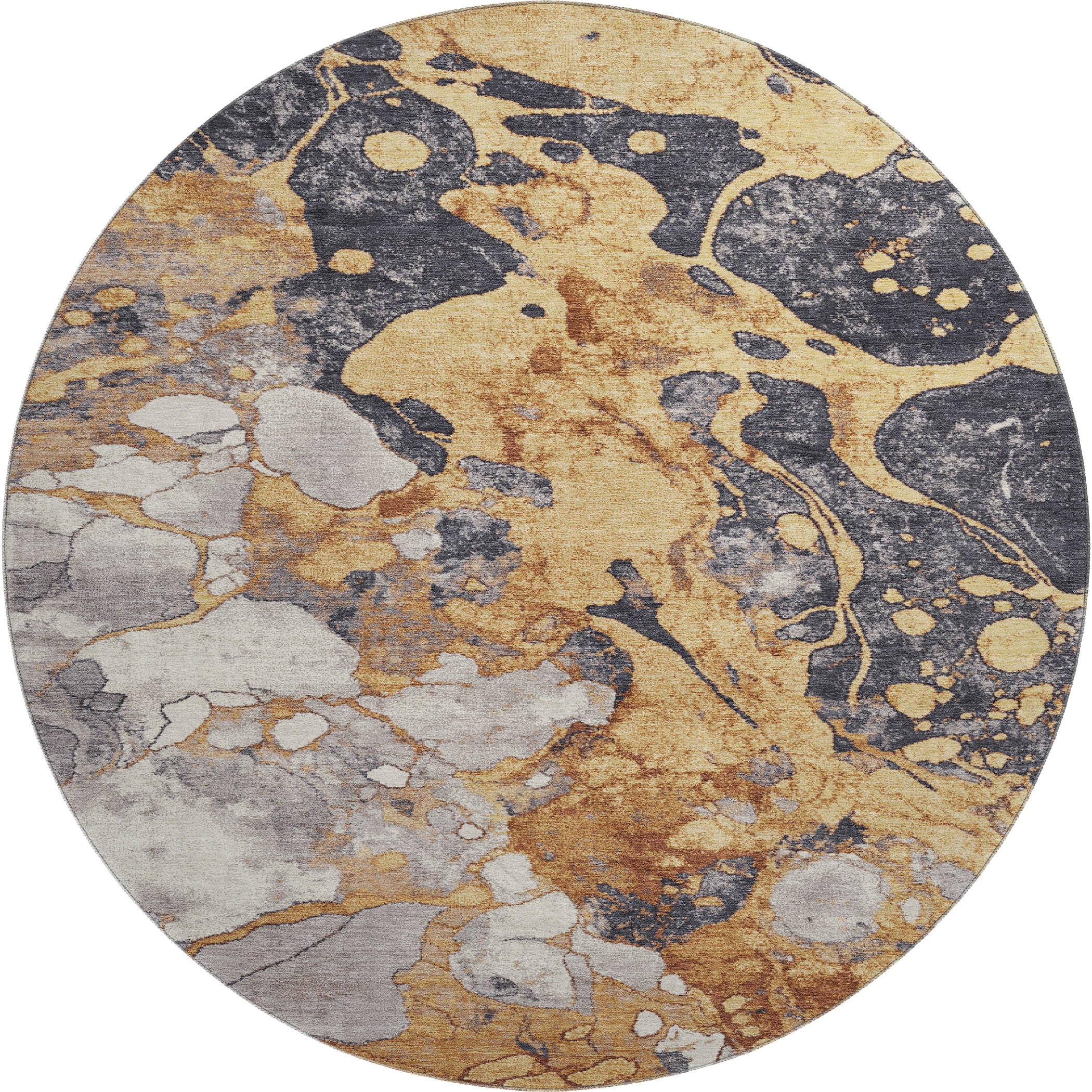 Cusco Machine Washable Transitional Gold Rug 8' x 8' #shape_Round