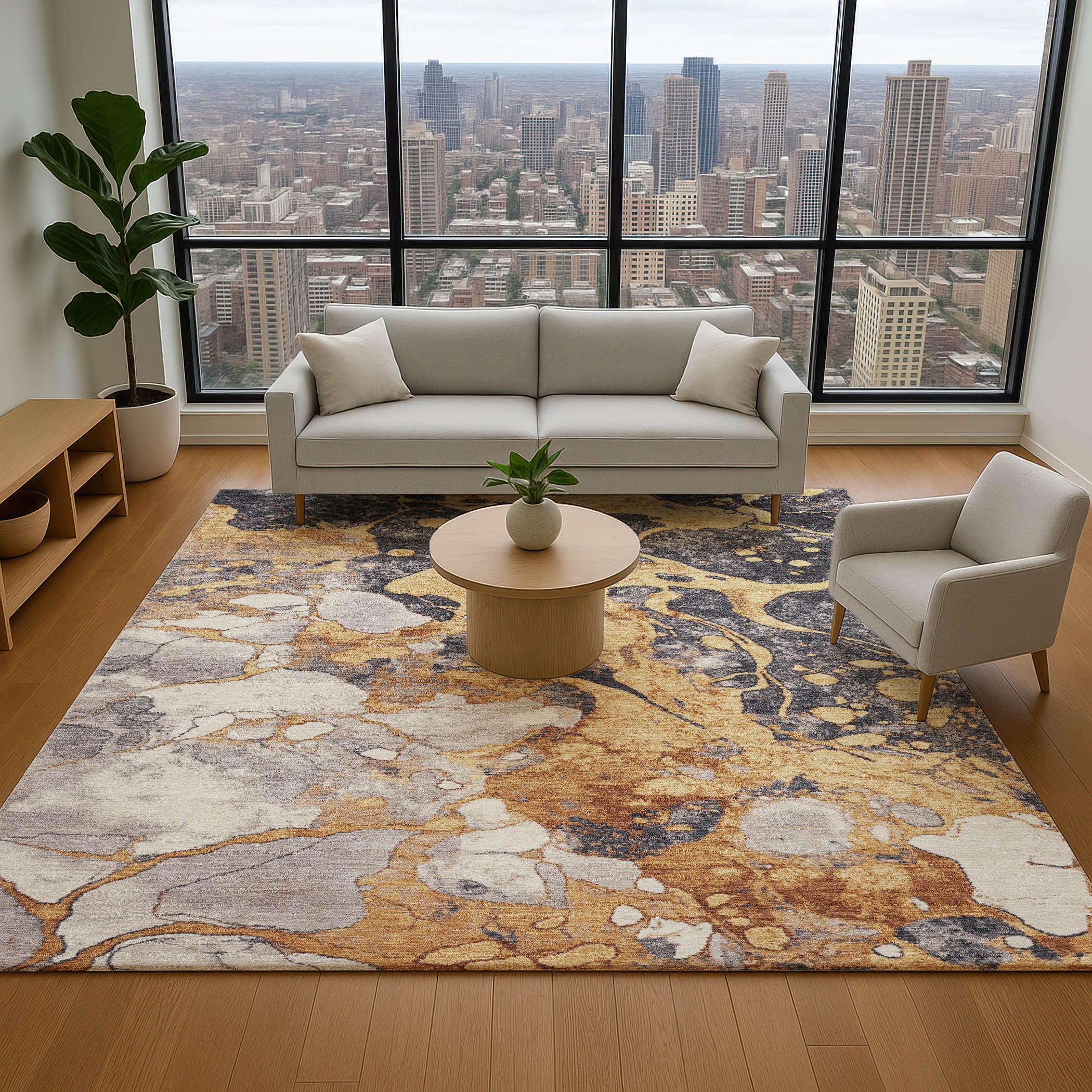 Cusco Machine Washable Transitional Gold Rug 2'6" x 3'10" #shape_Rectangle