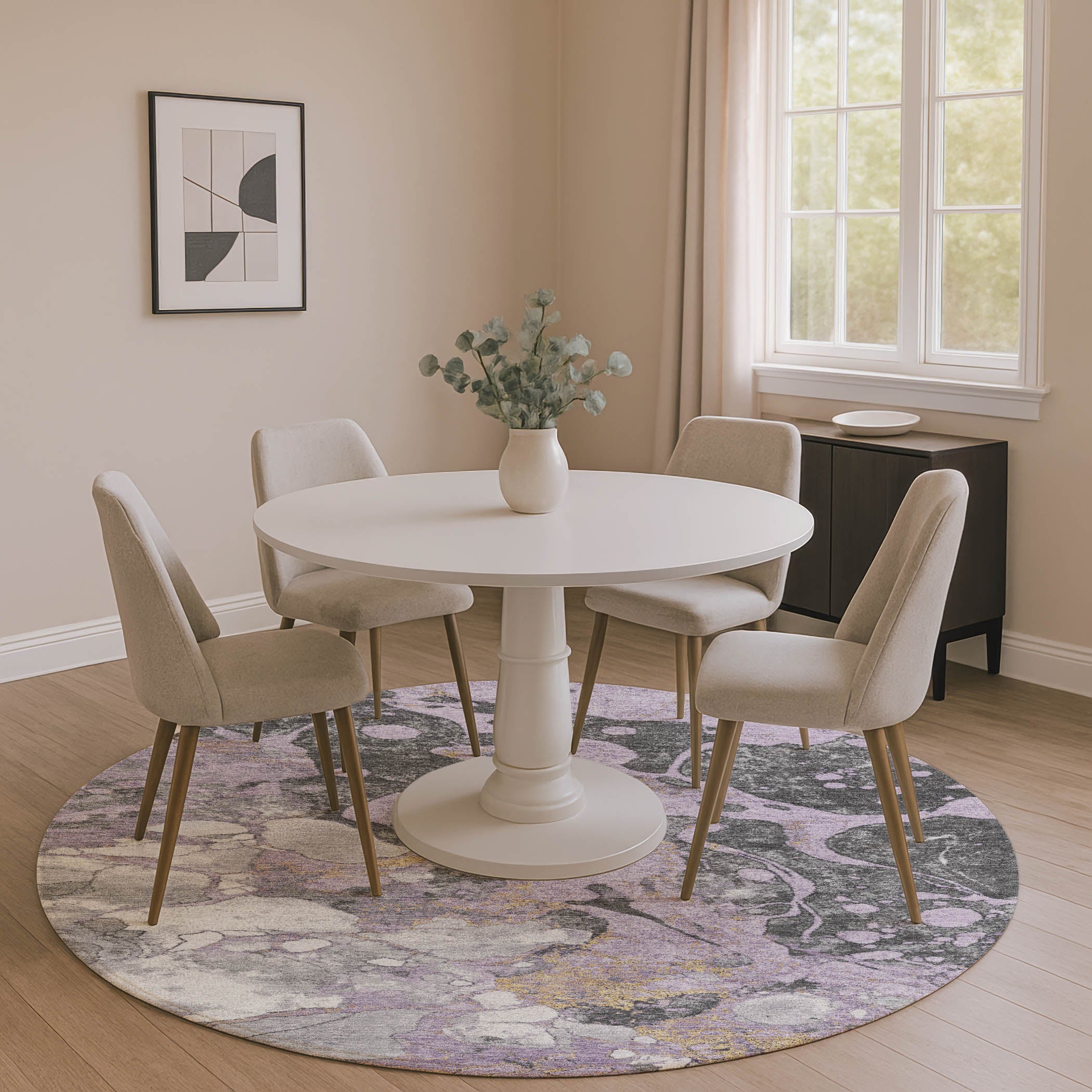 Cusco Machine Washable Transitional Lavender Purple Rug 8' x 8' #shape_Round
