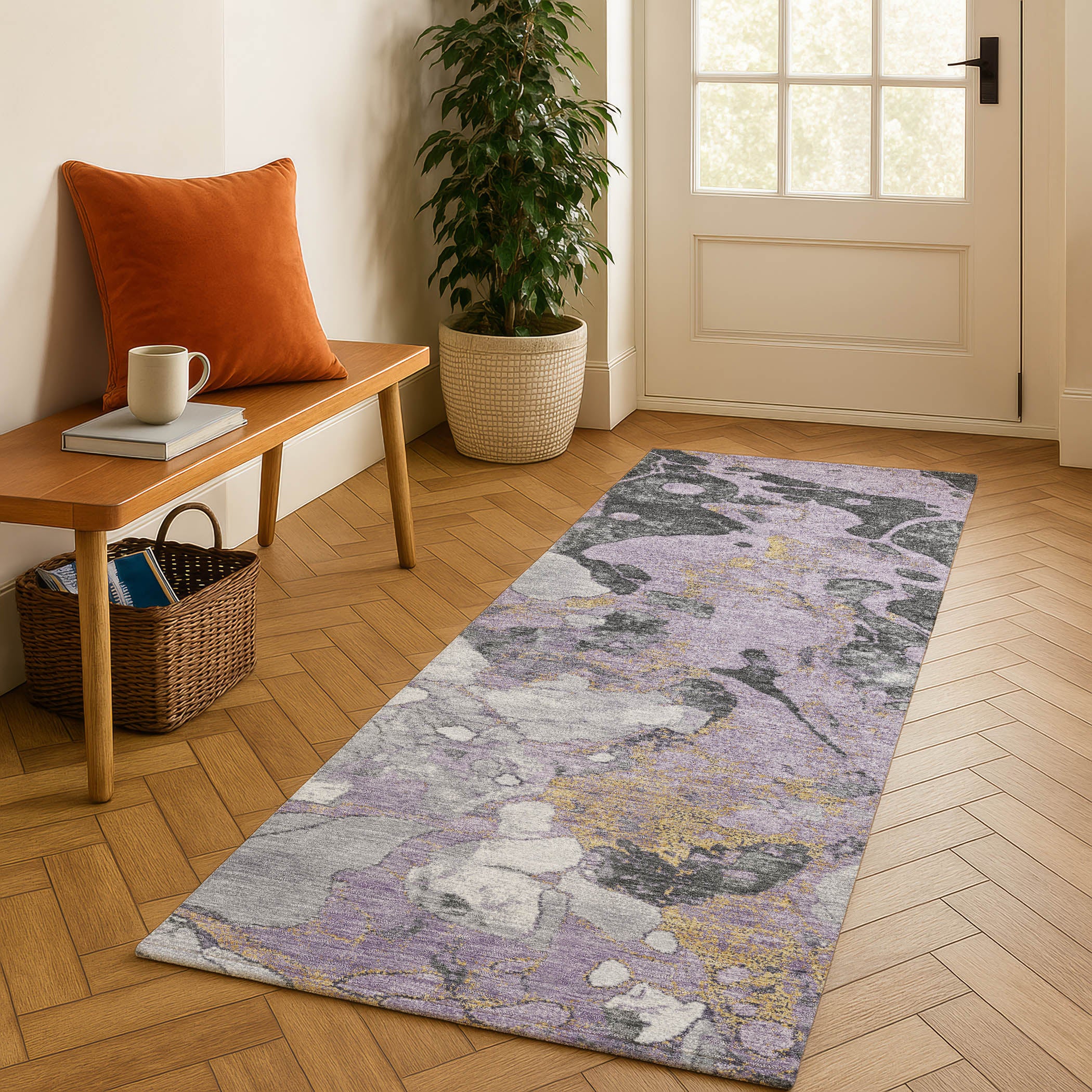 Cusco Machine Washable Transitional Lavender Purple Rug 2'3" x 7'6" #shape_Runner