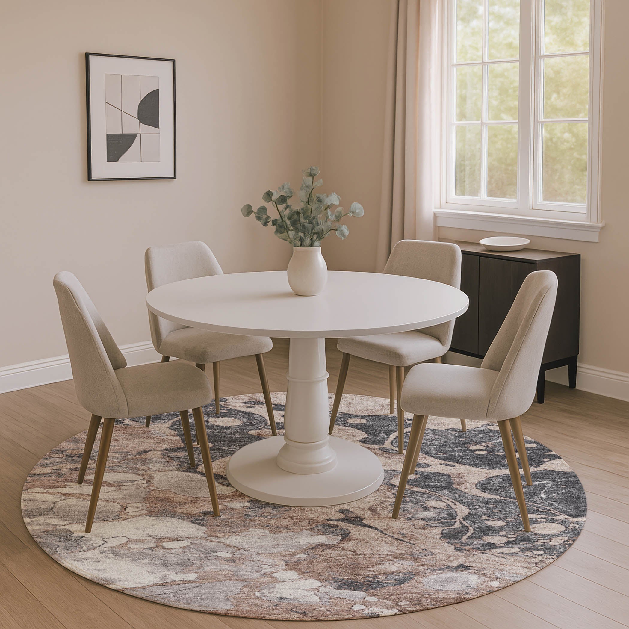 Cusco Machine Washable Transitional Mocha Brown Rug 8' x 8' #shape_Round