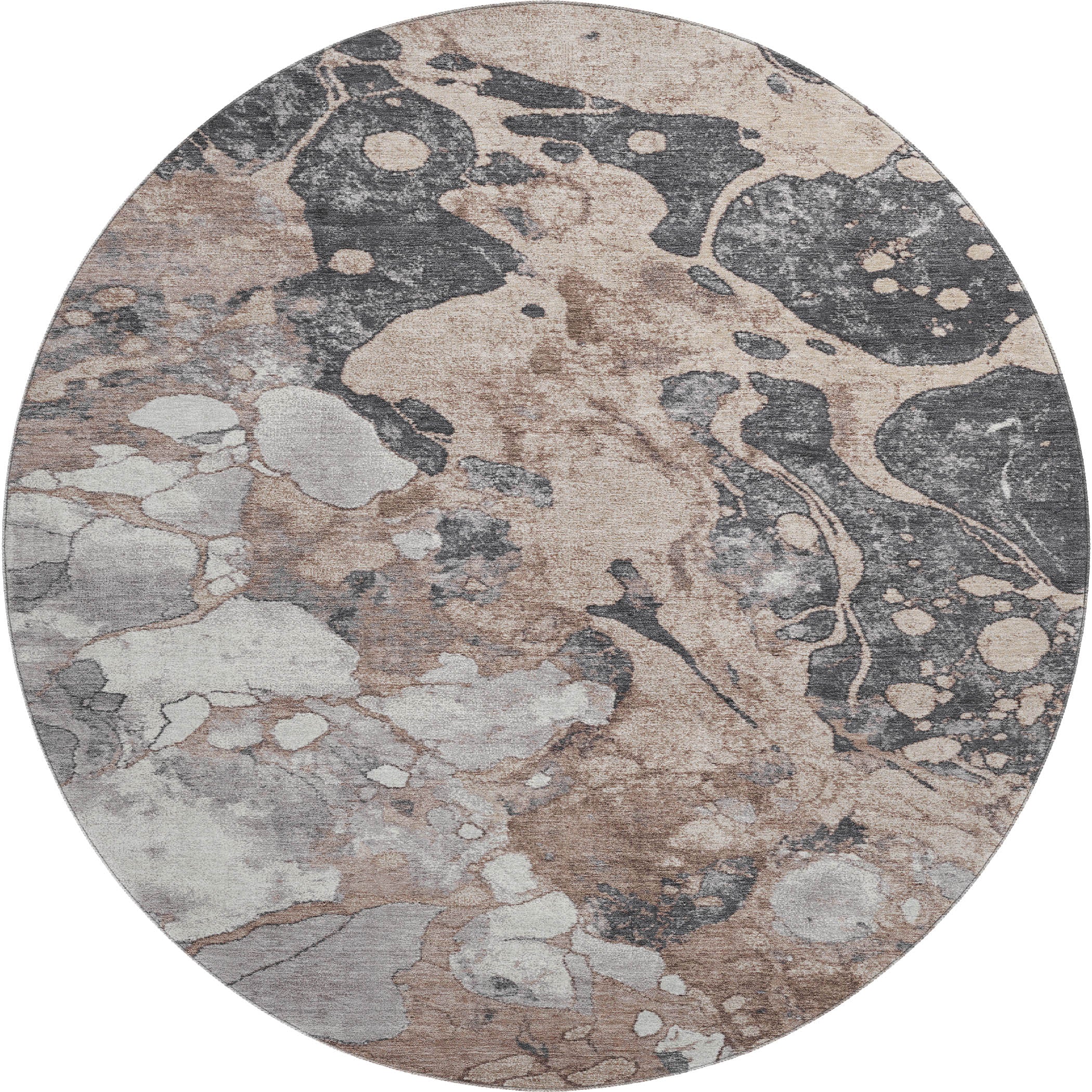 Cusco Machine Washable Transitional Mocha Brown Rug 8' x 8' #shape_Round