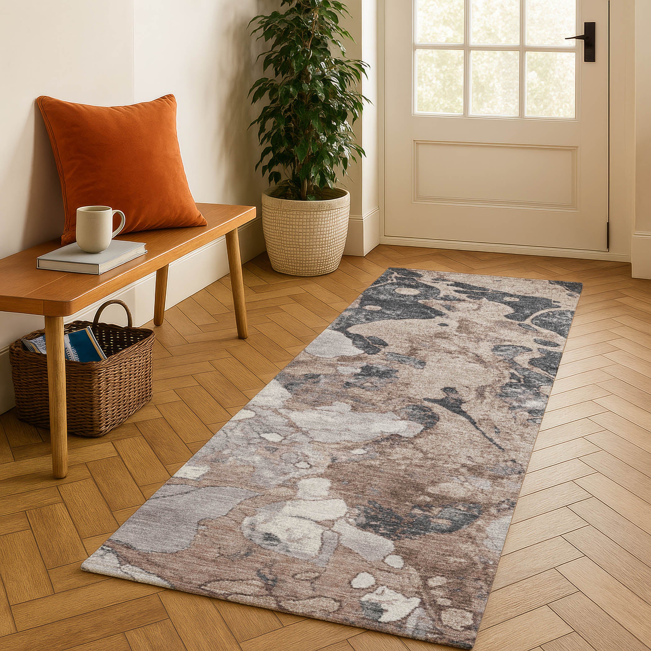Cusco Machine Washable Transitional Mocha Brown Rug 2'3" x 7'6" #shape_Runner