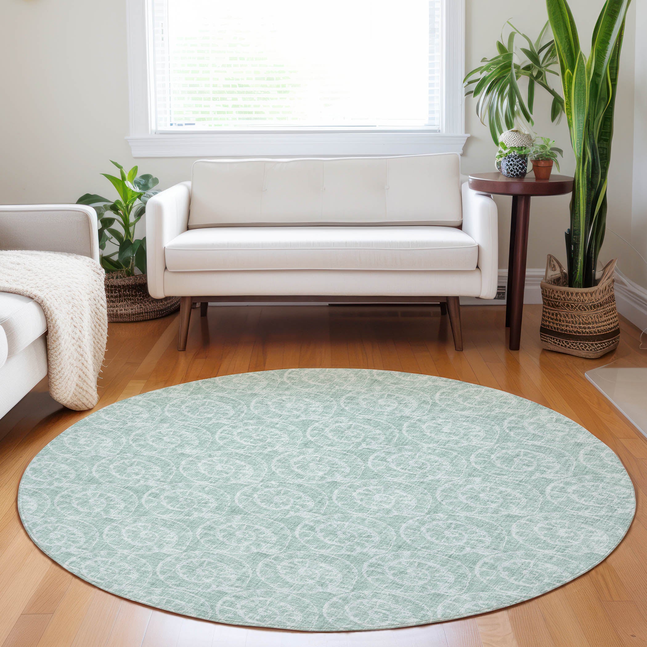 Lucerne Machine Washable Coastal Green Rug 8' x 8' #shape_Round