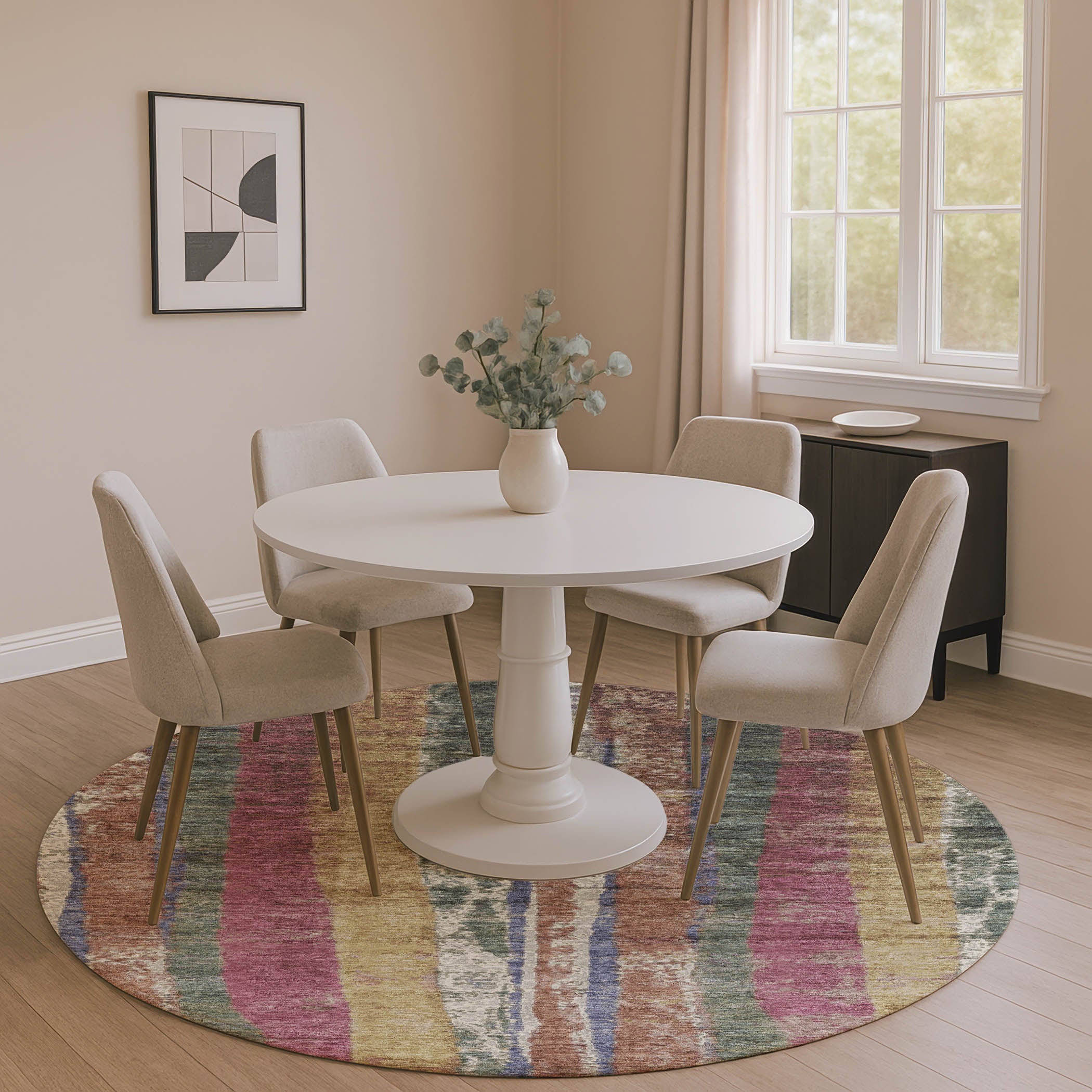 Oslo Machine Washable Transitional Blush Pink Rug 8' x 8' #shape_Round