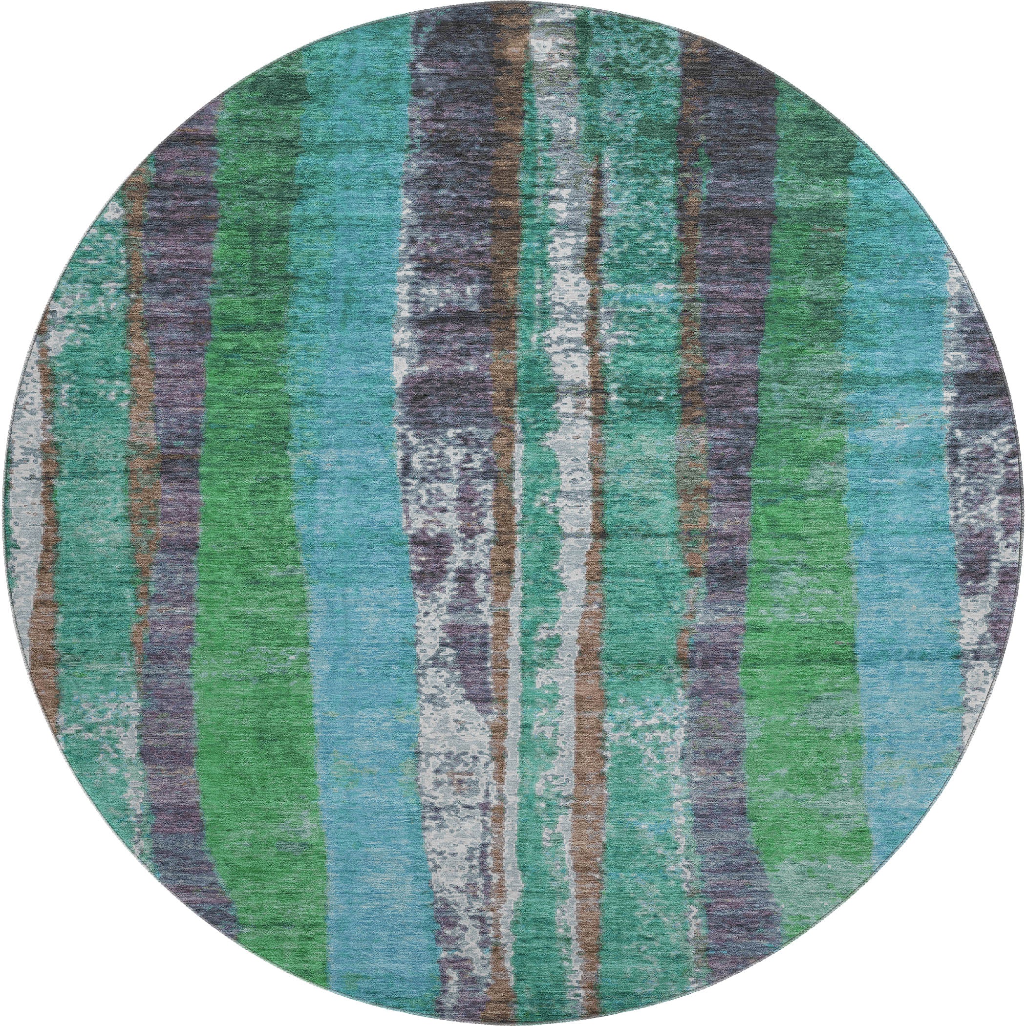 Oslo Machine Washable Transitional Teal Rug 8' x 8' #shape_Round