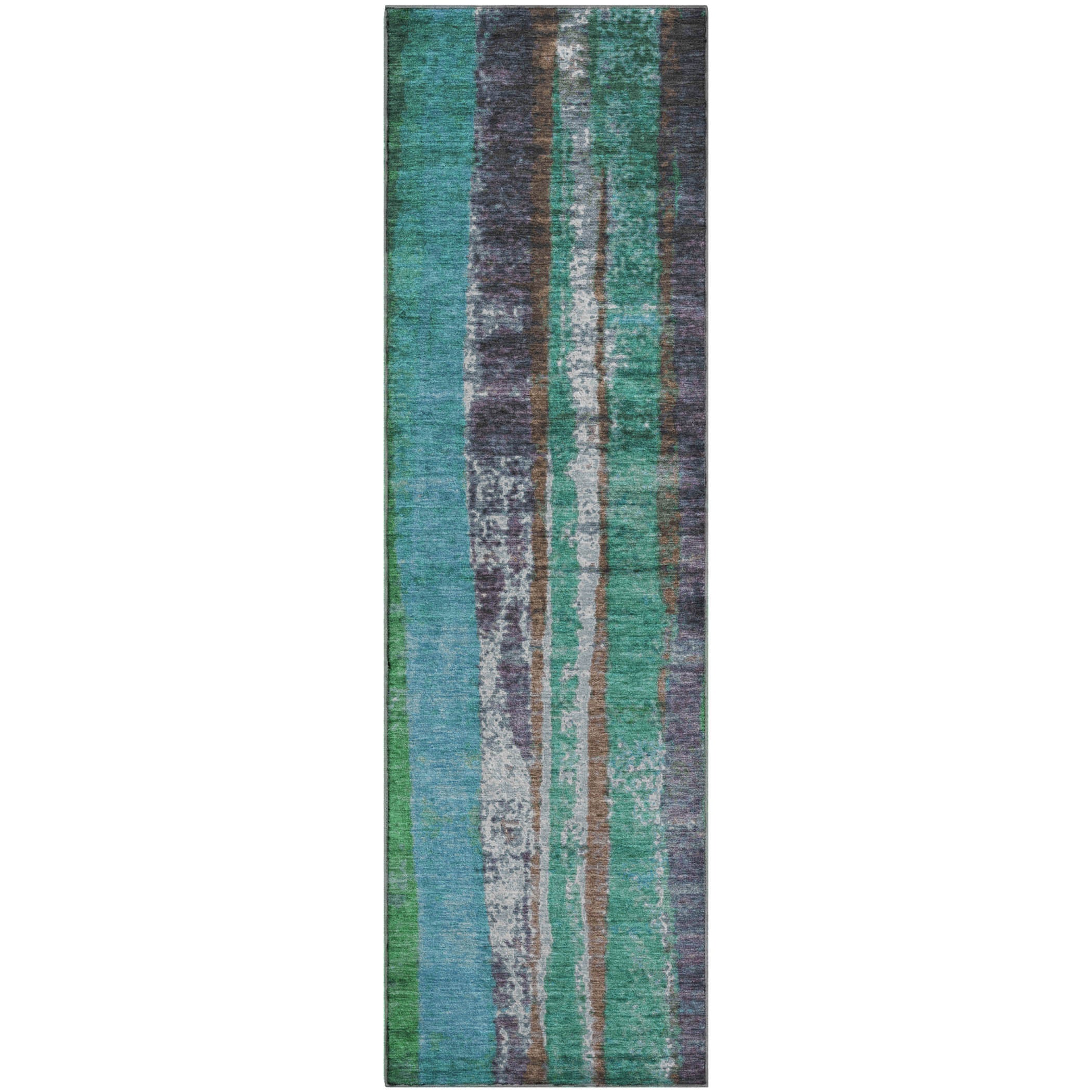 Oslo Machine Washable Transitional Teal Rug 2'3" x 7'6" #shape_Runner